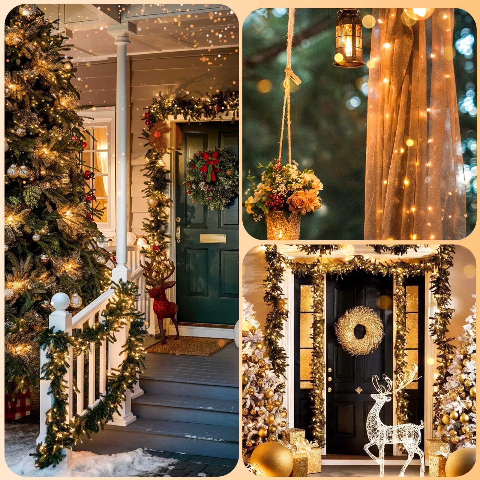 Lakumu Lot de 4 guirlandes lumineuses 100 LED de 10 m à piles, télécommande avec minuterie, 8 modes, étanches, pour chambre à coucher, salle de classe, dortoir, fête de Noël, blanc chaud