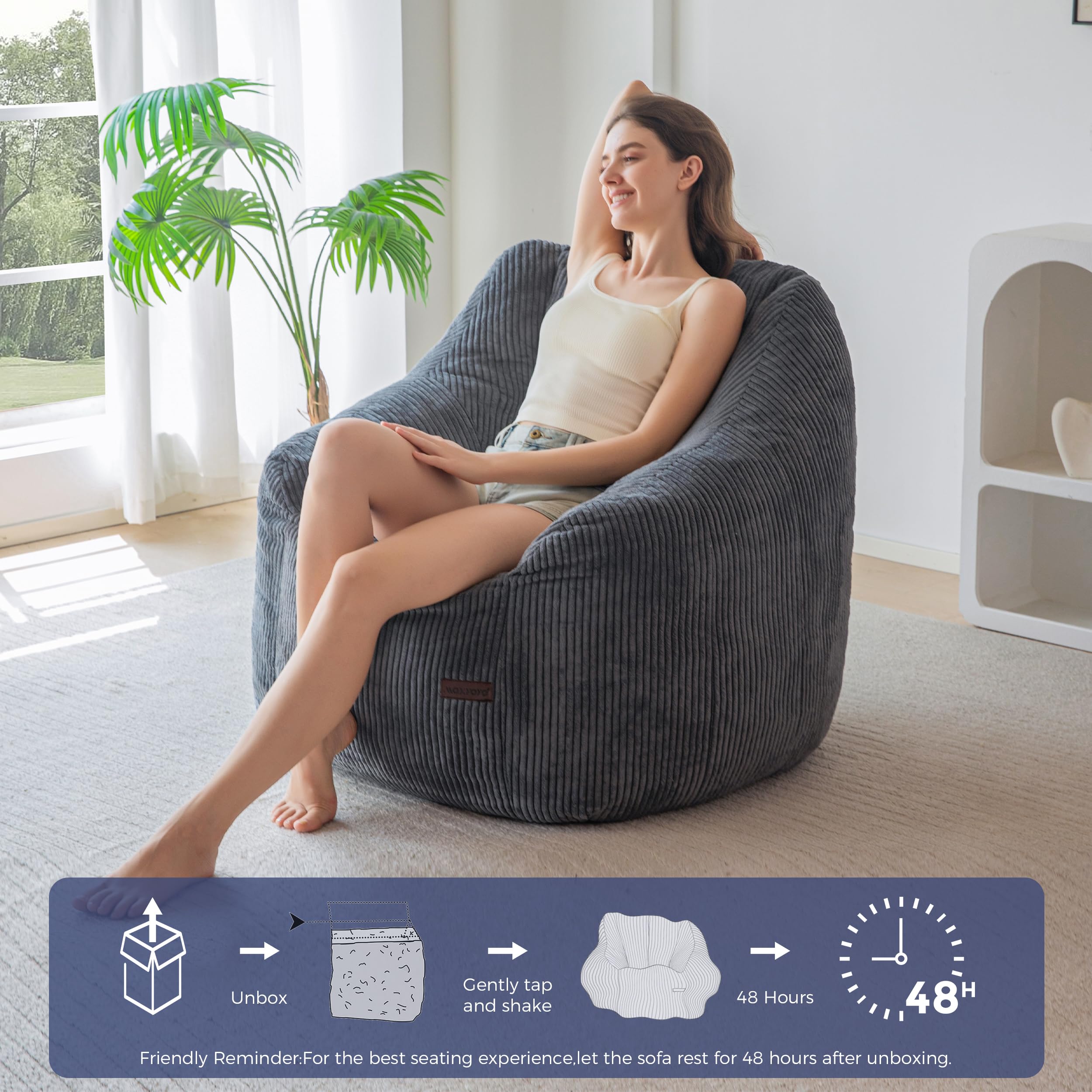 MAXYOYO Worek do siedzenia, sofa z wypełnieniem, przytulny fotel do salonu dla dorosłych i dzieci, wyściełana sofa podłogowa do sypialni, akademika i kącika do czytania