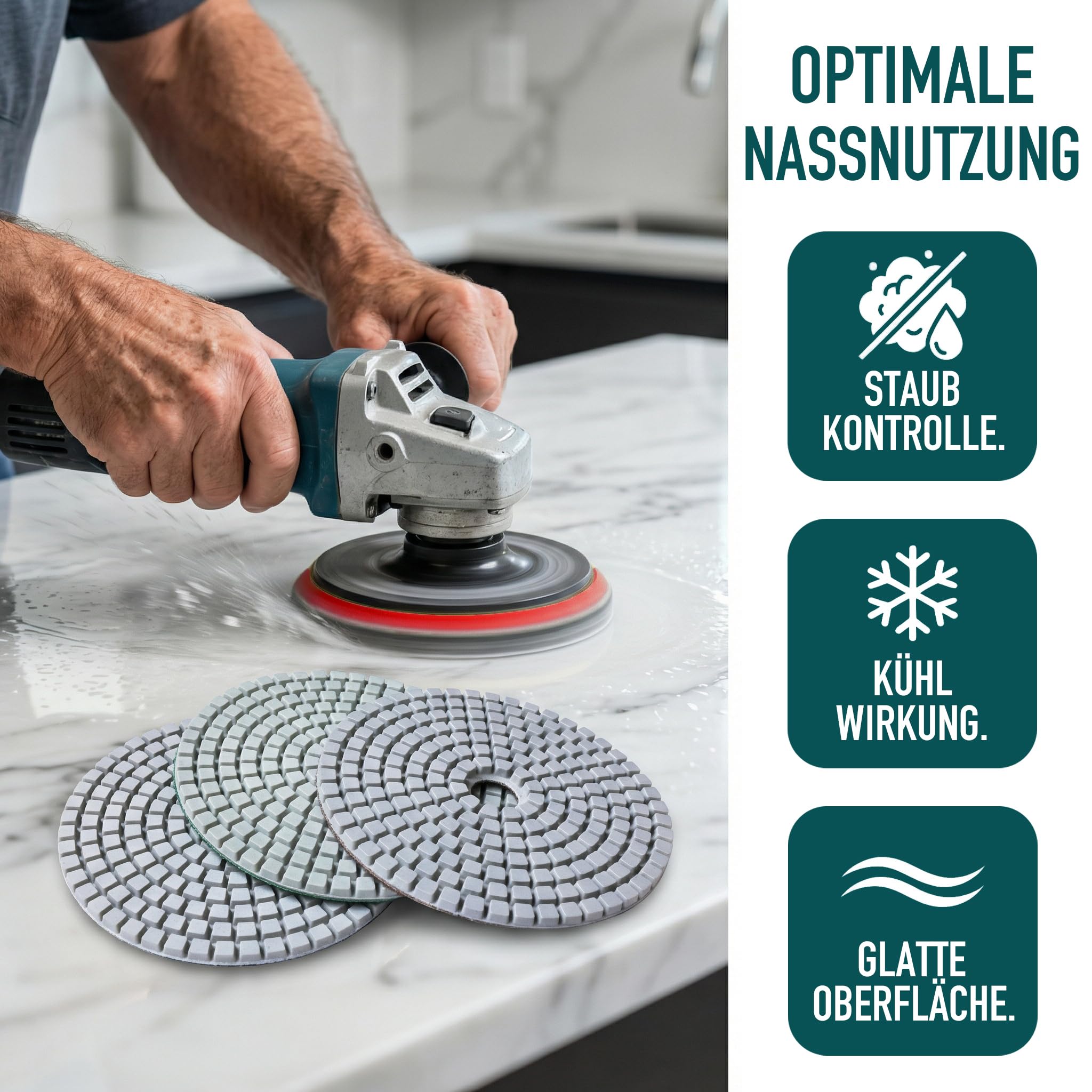 Nass/Trocken Diamant Schleifpad-Set 125mm, 9 Stück Gemischt Körnung 50-10000, Mit Klettverschluss für Granit, Beton, Marmor, Fliesen, für Winkelschleifer und Akkuschrauber