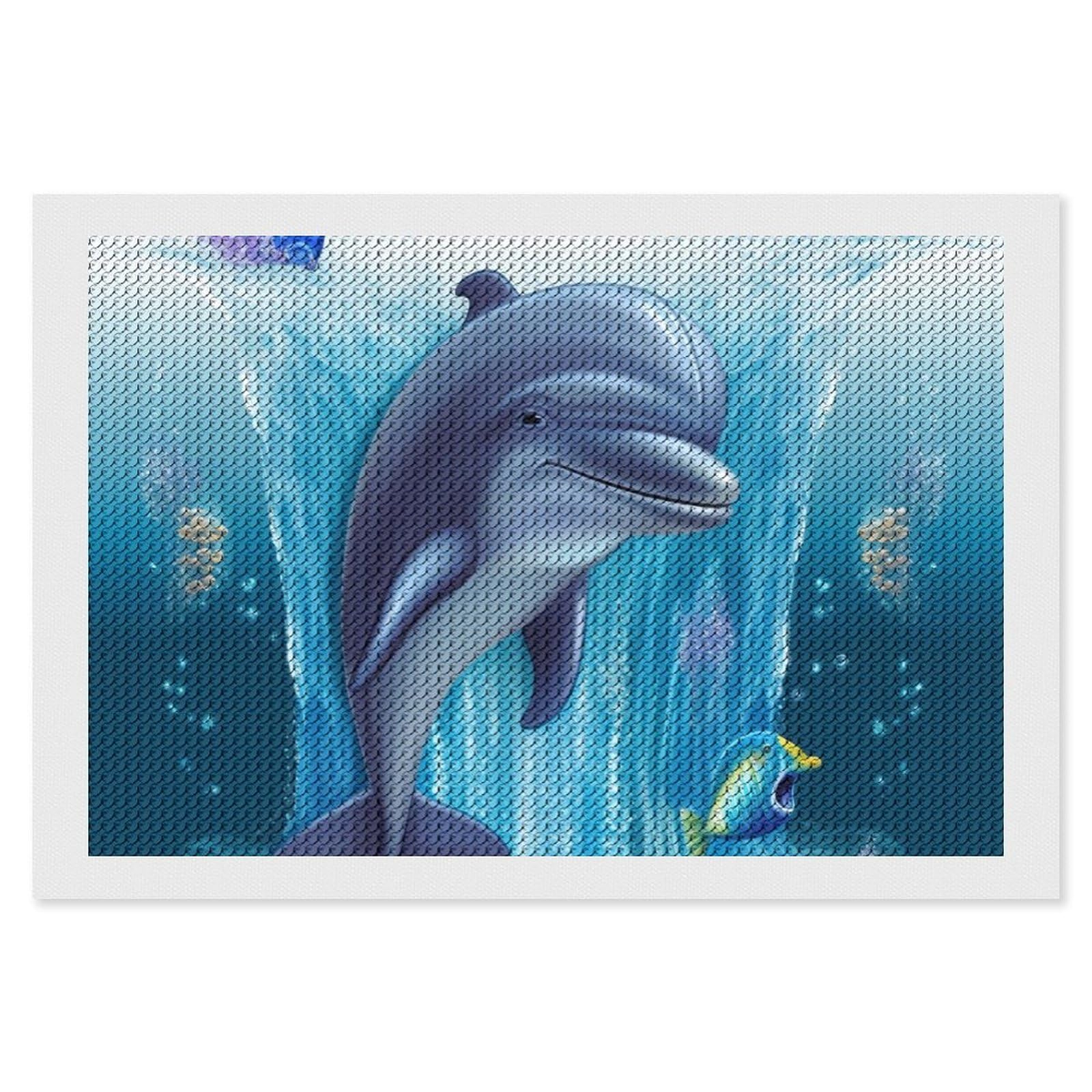 Dolphin Diamond Art Kits for Adults, DIY 5D Diamonds Painting Kits for Beginner, Round Full Drill Diamond Dots Painting, 8"x12" Diamonds Pictures Gem Art and Crafts Wall Decor