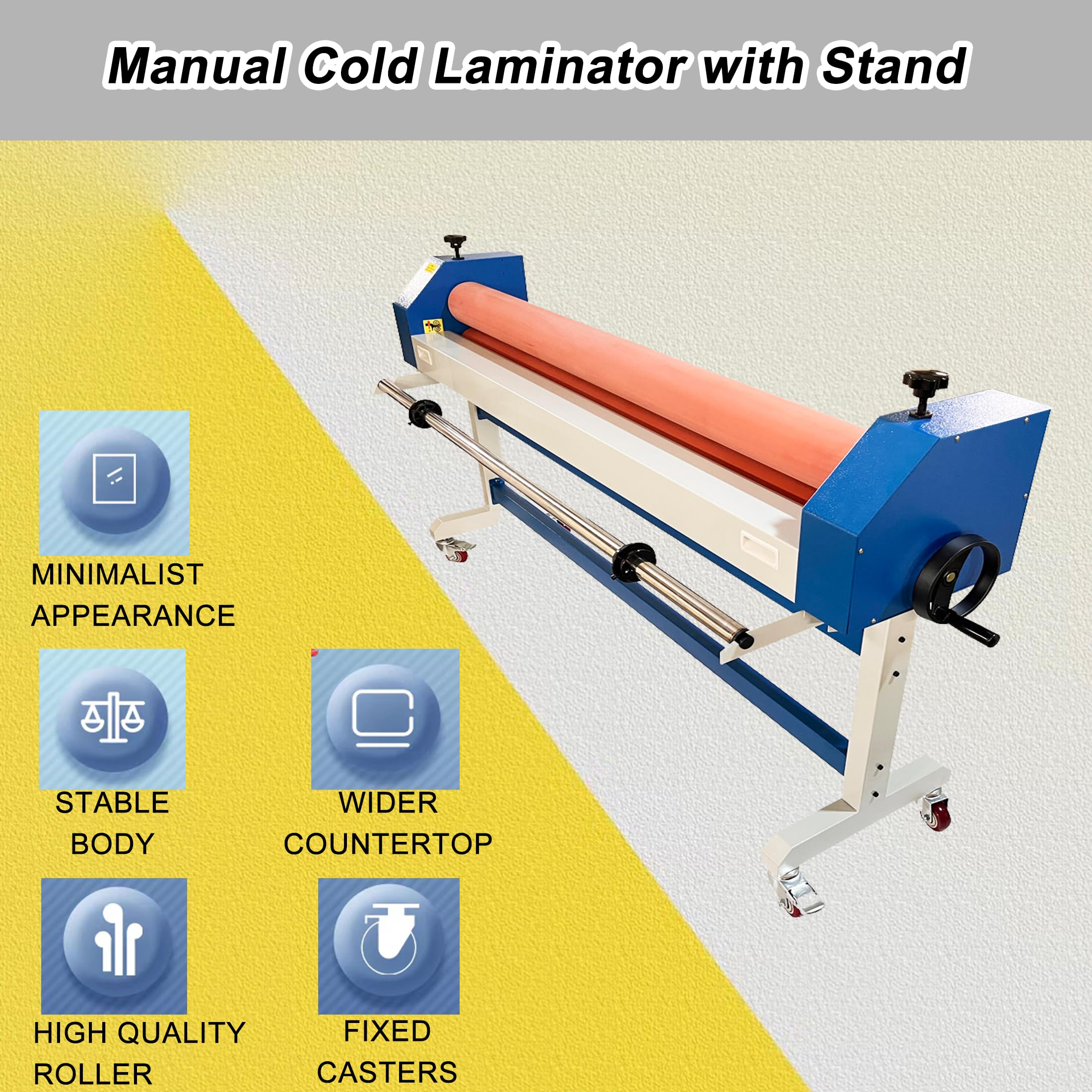 PreAsion Manual Cold Laminator with Stand 63in Wide Format Cold Laminating Machine for Office School Advertising Photograph, Max. Laminating Thickness 1in