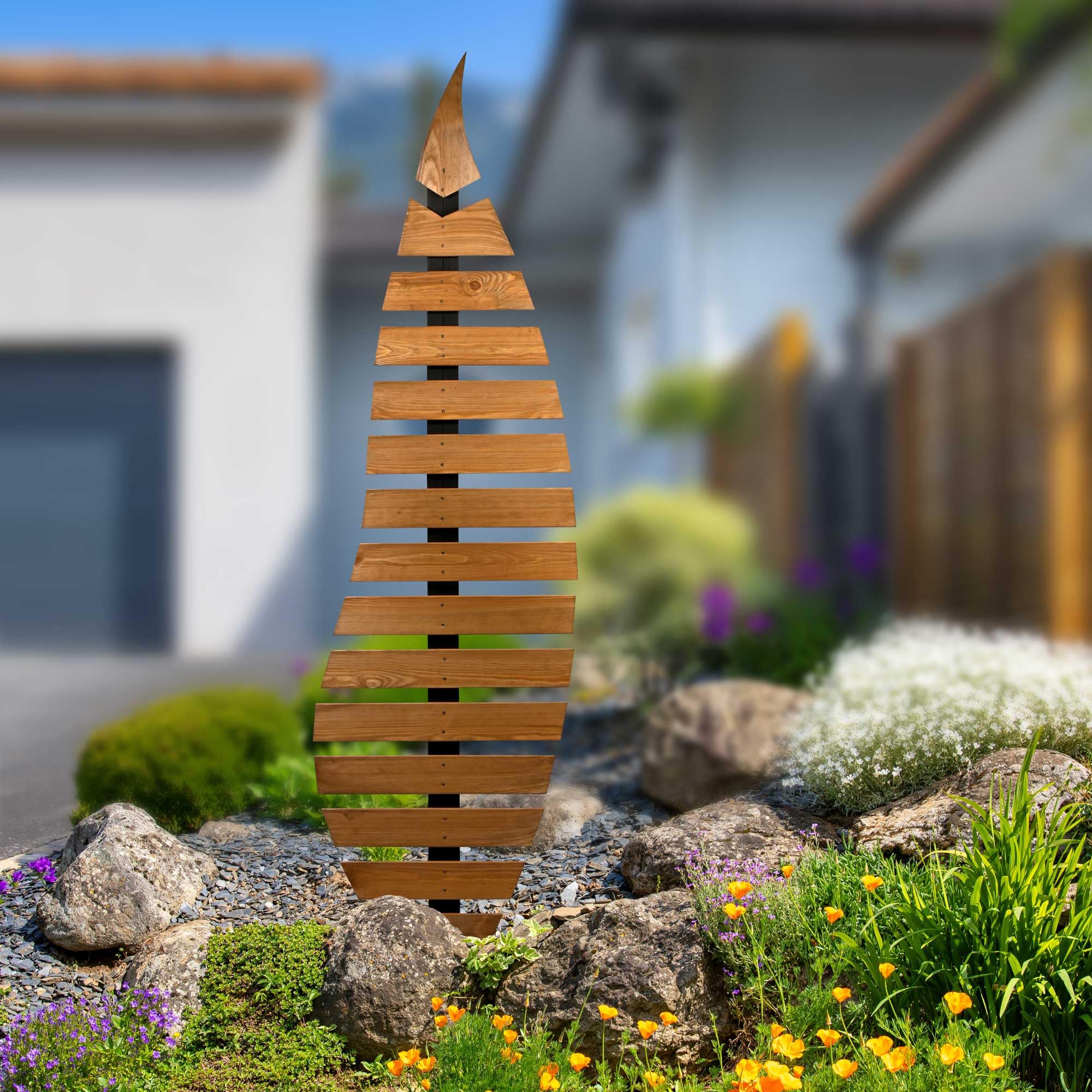 dobar® Green Label Rankhilfe Abstractus in Blattform zweifarbig aus Holz - Rankgerüst stehend mit Pfahl für Garten - Pflanzstütze für Kletterpflanzen