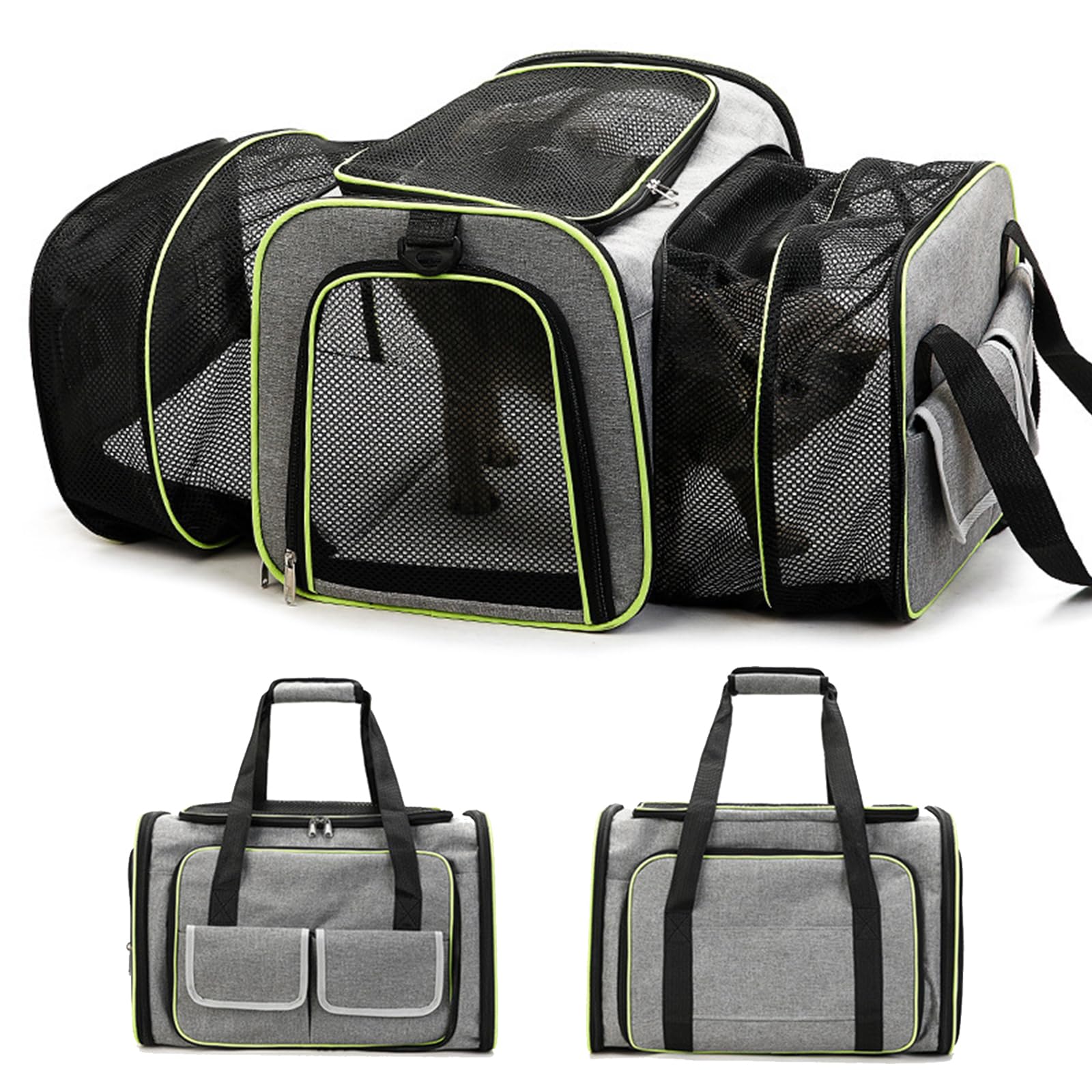 Transportín blando para gatos, aprobado por aerolíneas para gatos medianos, animales pequeños y cachorros de menos de 15 libras, bolsa de viaje expandible para mascotas con 2 lados para perros peque