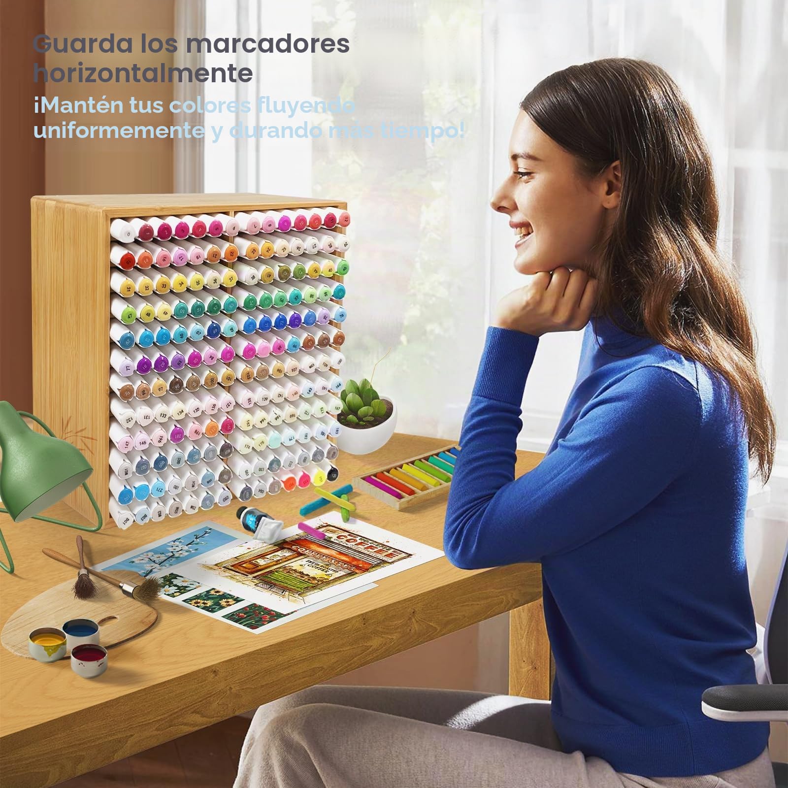 Organizador De Marcadores Para 168 Unidades, Estante De Bambú Para Escritorio, Soporte Para Rotuladores, Bolígrafos, Lápices Y Pinceles, Para Hogar, Aula U Oficina