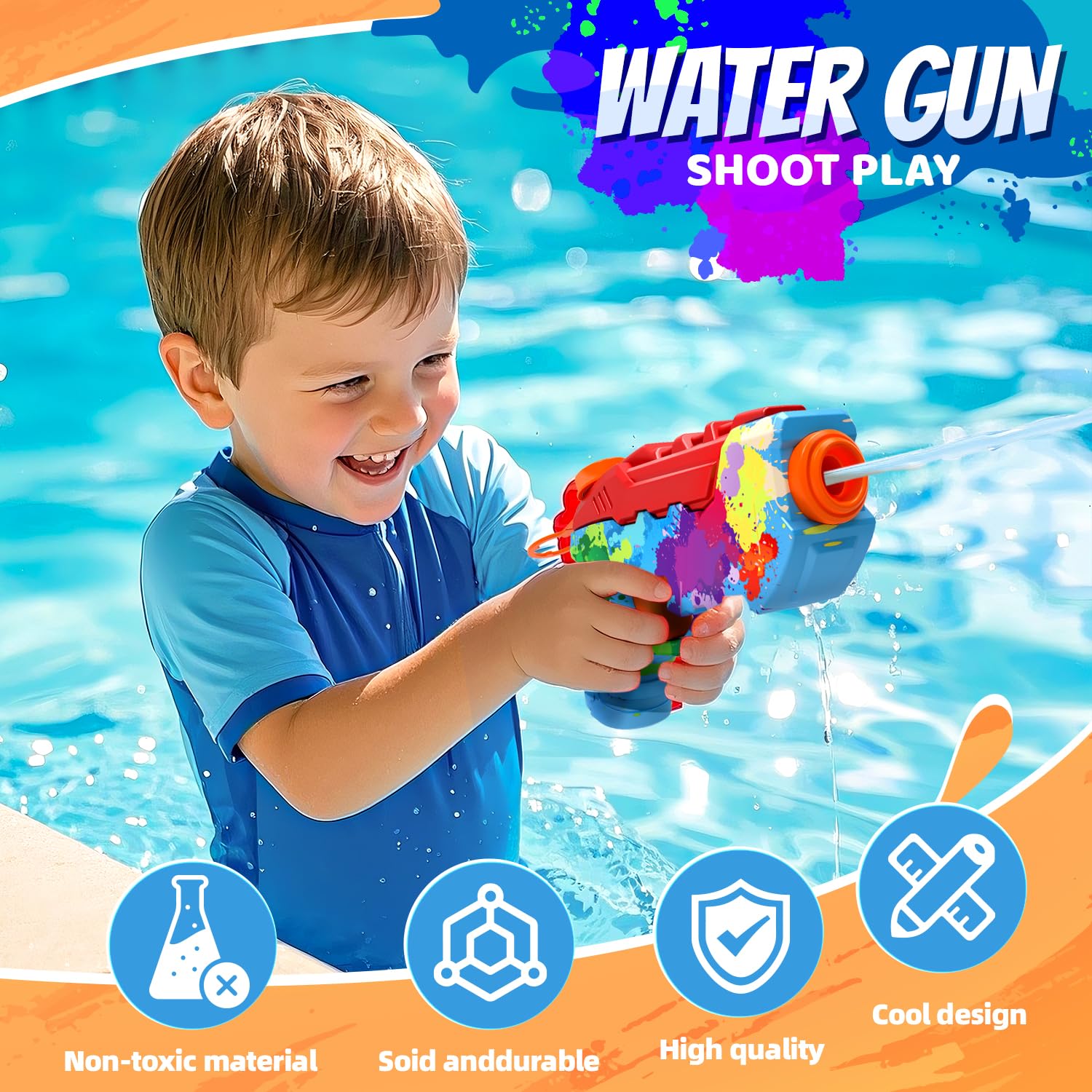 Kinayue 4 Pack Water Gun for Kids Cool Squirt Water Toys Water Pistol Guns for Boys Girls Adults Summer Outdoor Pool Beach Yard Party Water Fighting Play for Age 3 4 5 6 7 8