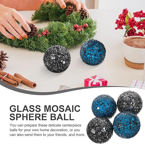 Miniatura 5 de Bolas decorativas de mosaico, 4 unidades, esferas de mosaico, esferas decorativas de vidrio, orbes decorativos, esfera de mesa para relleno de