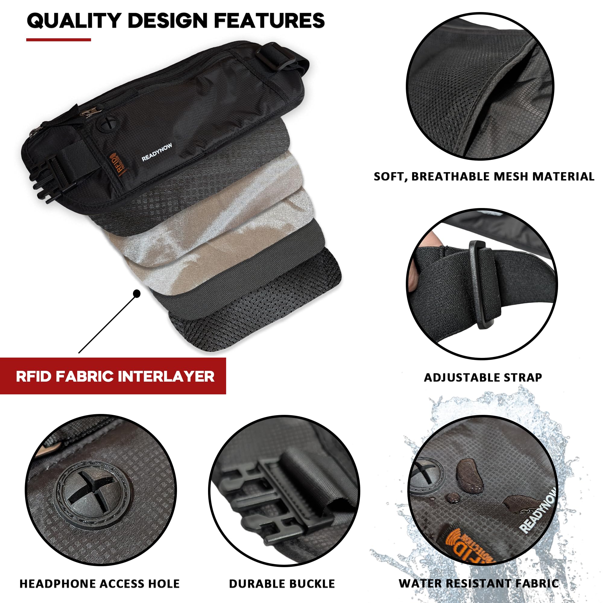 Cinturón de dinero de viaje con bloqueo RFID, bolsillo oculto para pasaporte para efectivo, teléfono, tarjetas de crédito y protección de documentos, 13.5 x 5.75 x 0.31 pulgadas