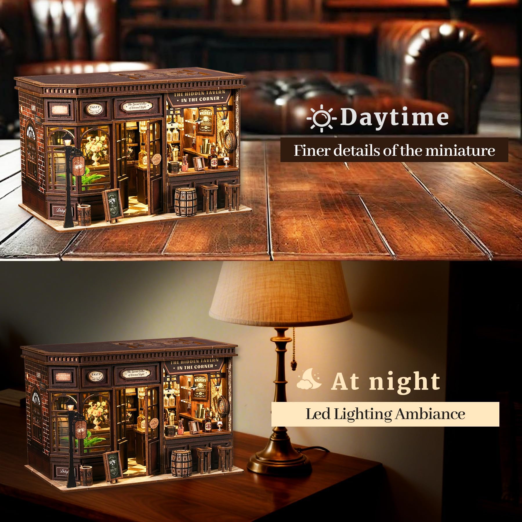 Book Nook Kit für Erwachsene - LUMYCE DIY Miniatur Haus Holzpuzzle 3D Puppenhaus - Buchstütze für Bücherregal Deko mit Led Licht Kreatives Geschenk für Leser