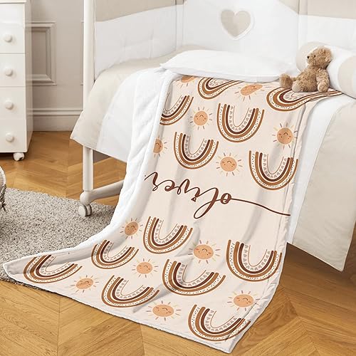 Miniatura 5 de Manta personalizada con nombre de bebé manta de bebé de estilo bohemio con arco iris manta personalizada de arco iris y sol regalo de mamá esperada