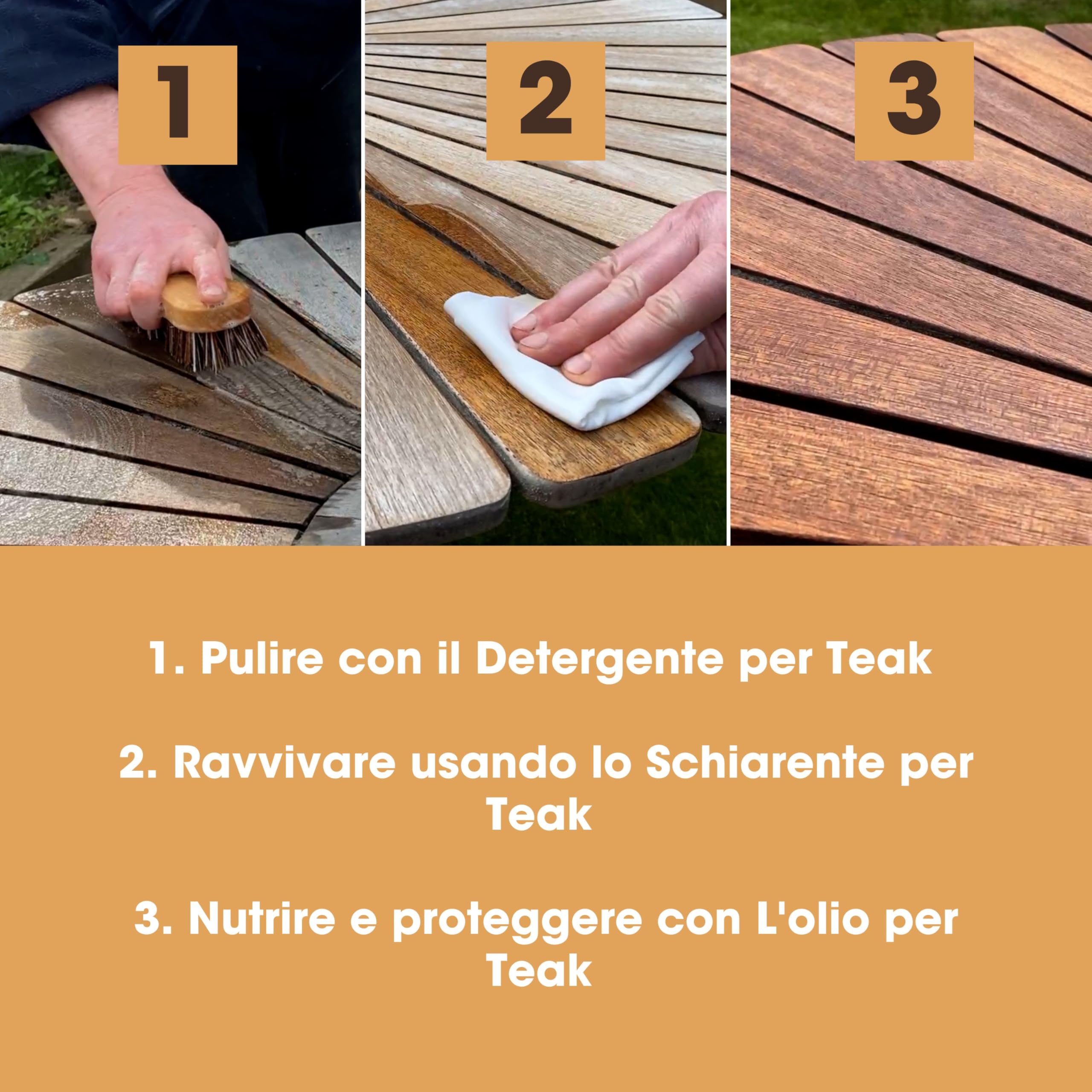 Kit cura teak - Pulisc e ripristina mobili giardino - Olio detergente schiarente