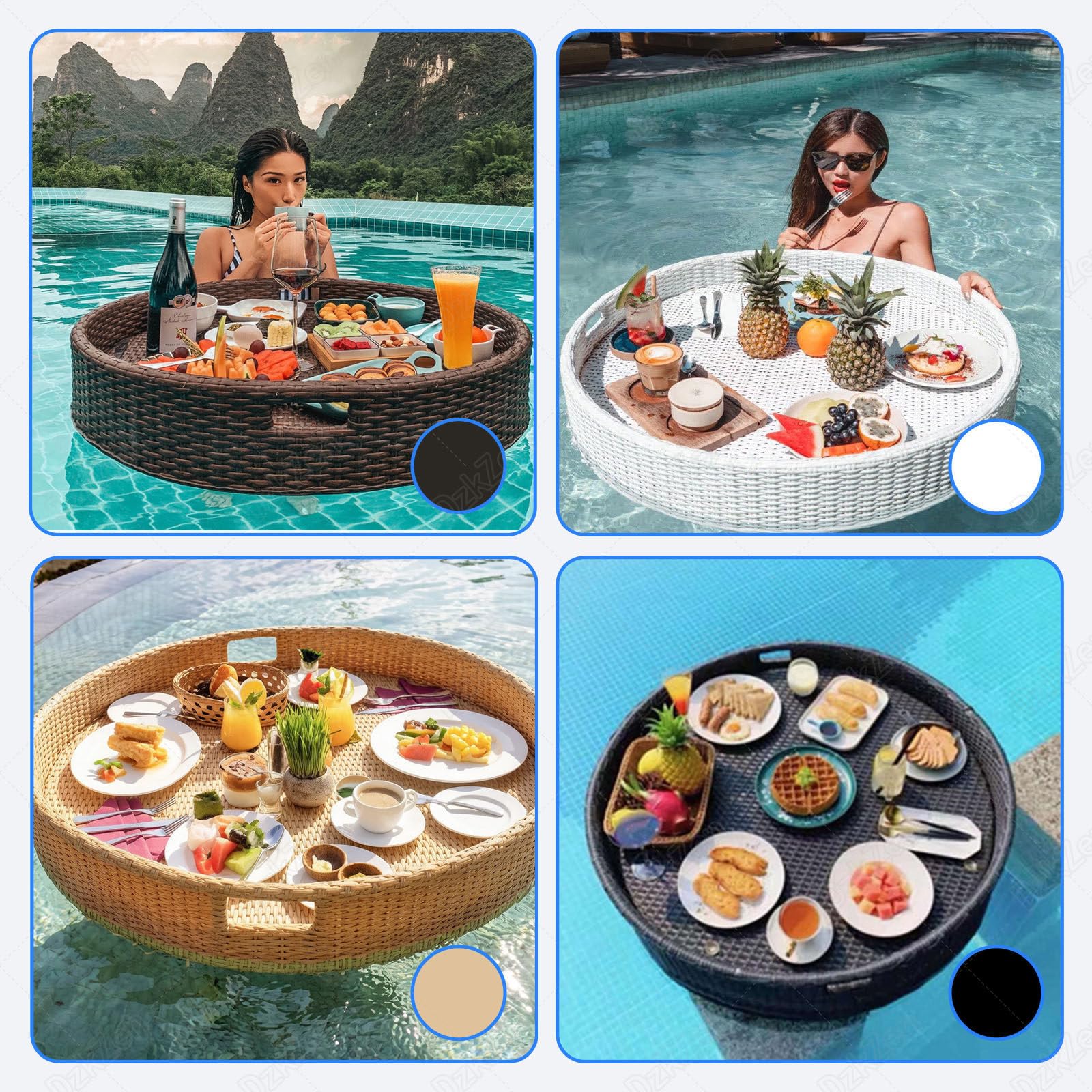 Bandeja redonda de ratán, diseño tejido con asas, ideal para desayunos, fiestas, spas, flotadores de piscina, 60 cm, decoración y uso práctico
