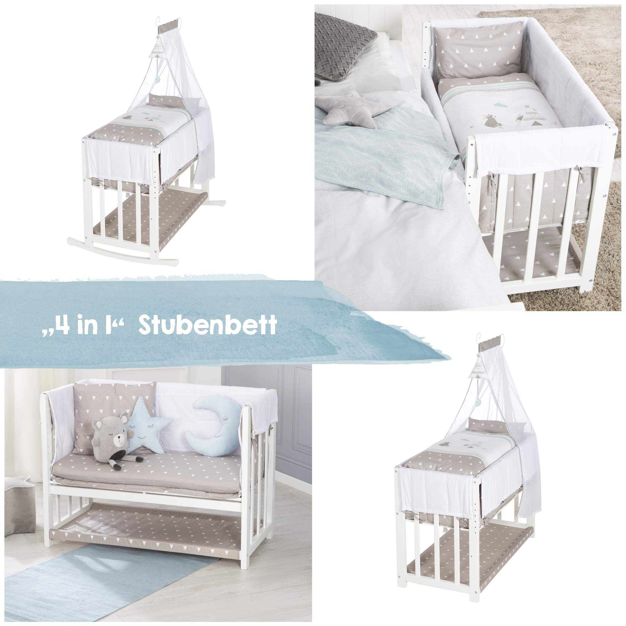 roba Culla 4 In 1, Letto Laterale 'Indibär', Lettino, Culla E Panca Per Bambini, Bianco - 16250 g