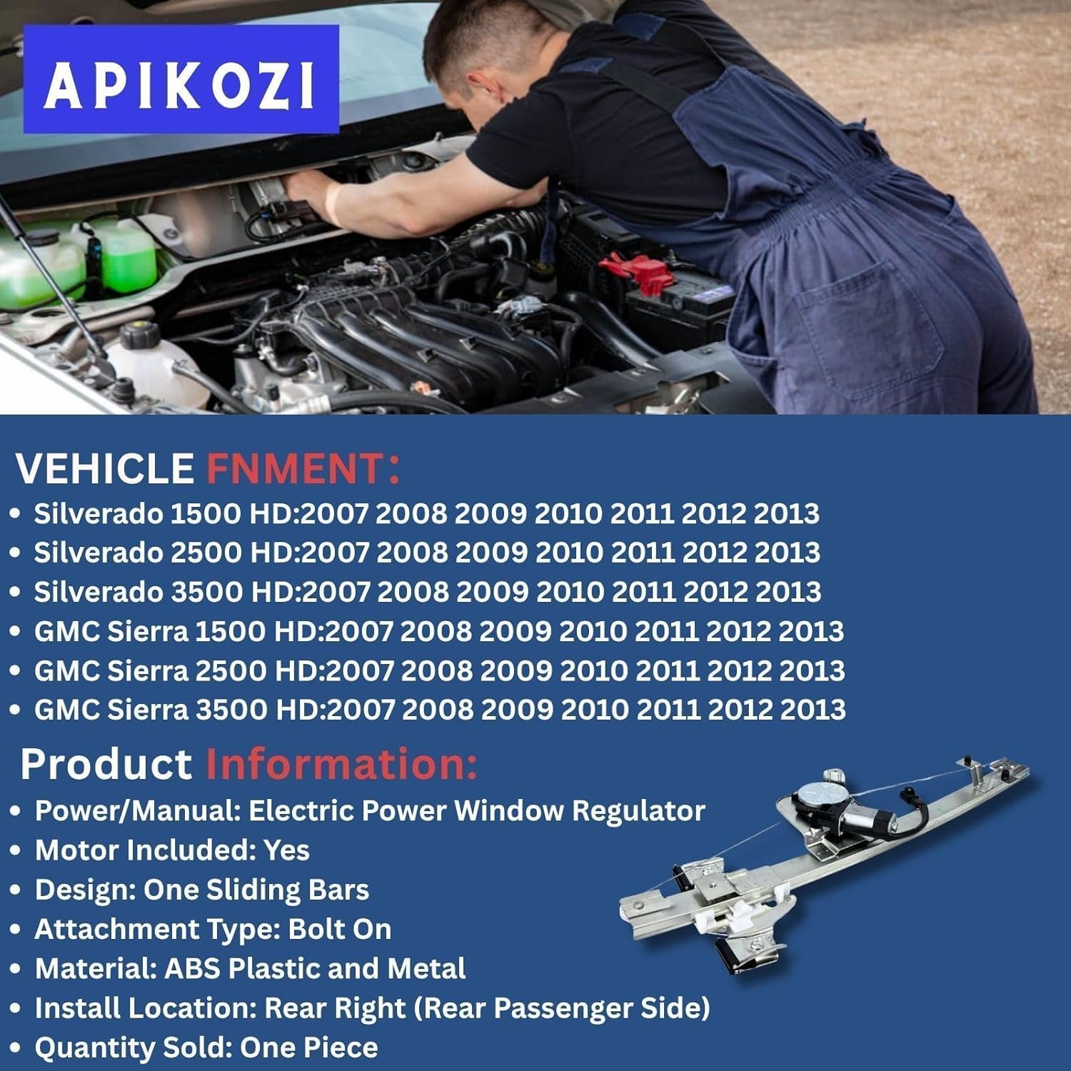 Front Passenger Side Window Regulator with Motor - Compatible with 2007-2014 Chevy Silverado 1500/2500HD, Tahoe, Suburban, GMC Sierra, Yukon, Cadillac Escalade - OE Replacement 741-443