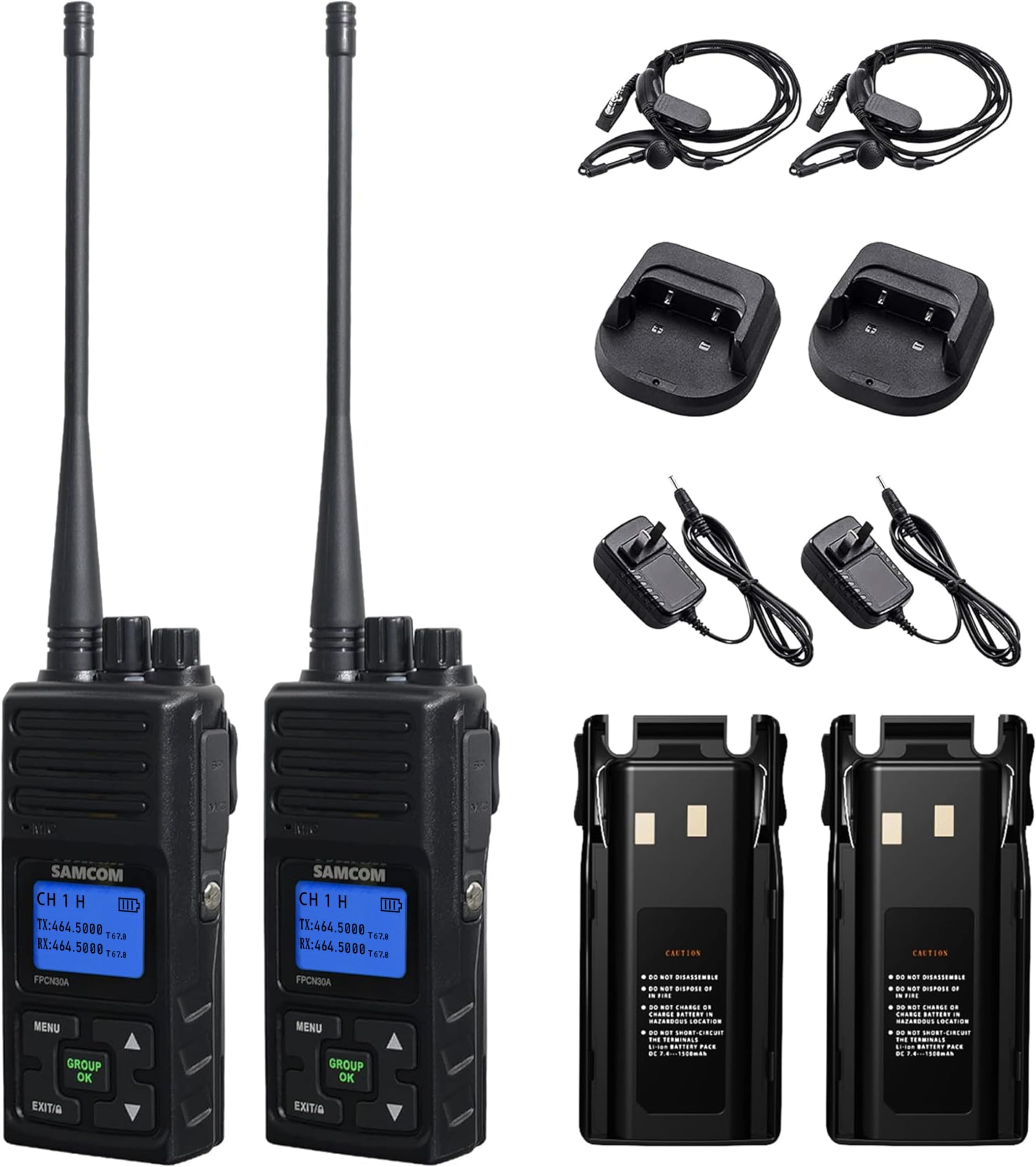 Long Range Radio Walkie Talkies for Adults, FPCN30A Two Way Radio Rechargeable, 5 Watt High Power 2-Way Radio, Handheld UHF Radios with Earpiece (Black 2 Pcs)