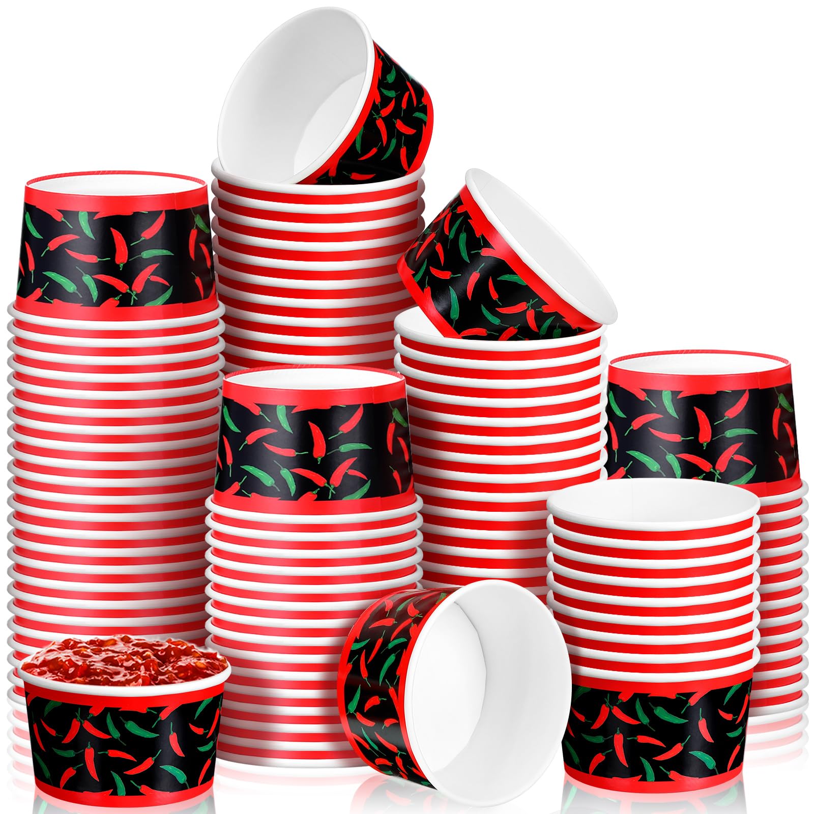 RimCereal 100 Pcs Chili Cook off Tasting Cups Small Disposable Paper Bowls Chili Cups Portion for Party Mexican Party Cooking Food Sauce Supplies (8