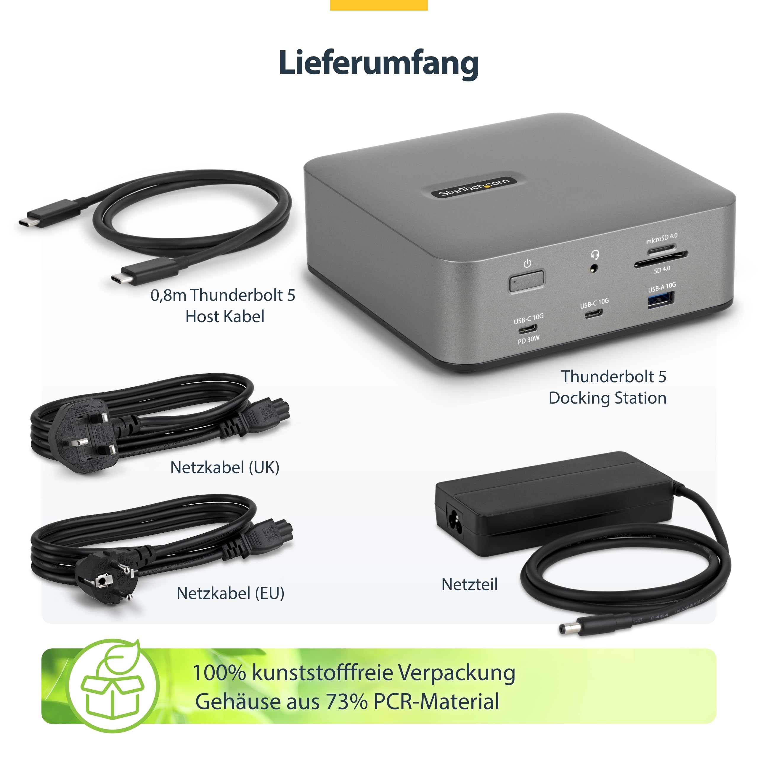 StarTech Thunderbolt 5 USB4 Dock, Dreifach 4K 144Hz, Dual 8K 60Hz, 140W PD | Dual 6K 60Hz für Mac, 120Gbit/s, Windows, macOS, 30W Handy, USB 10Gbit/s, 2.5GbE, SD 4.0