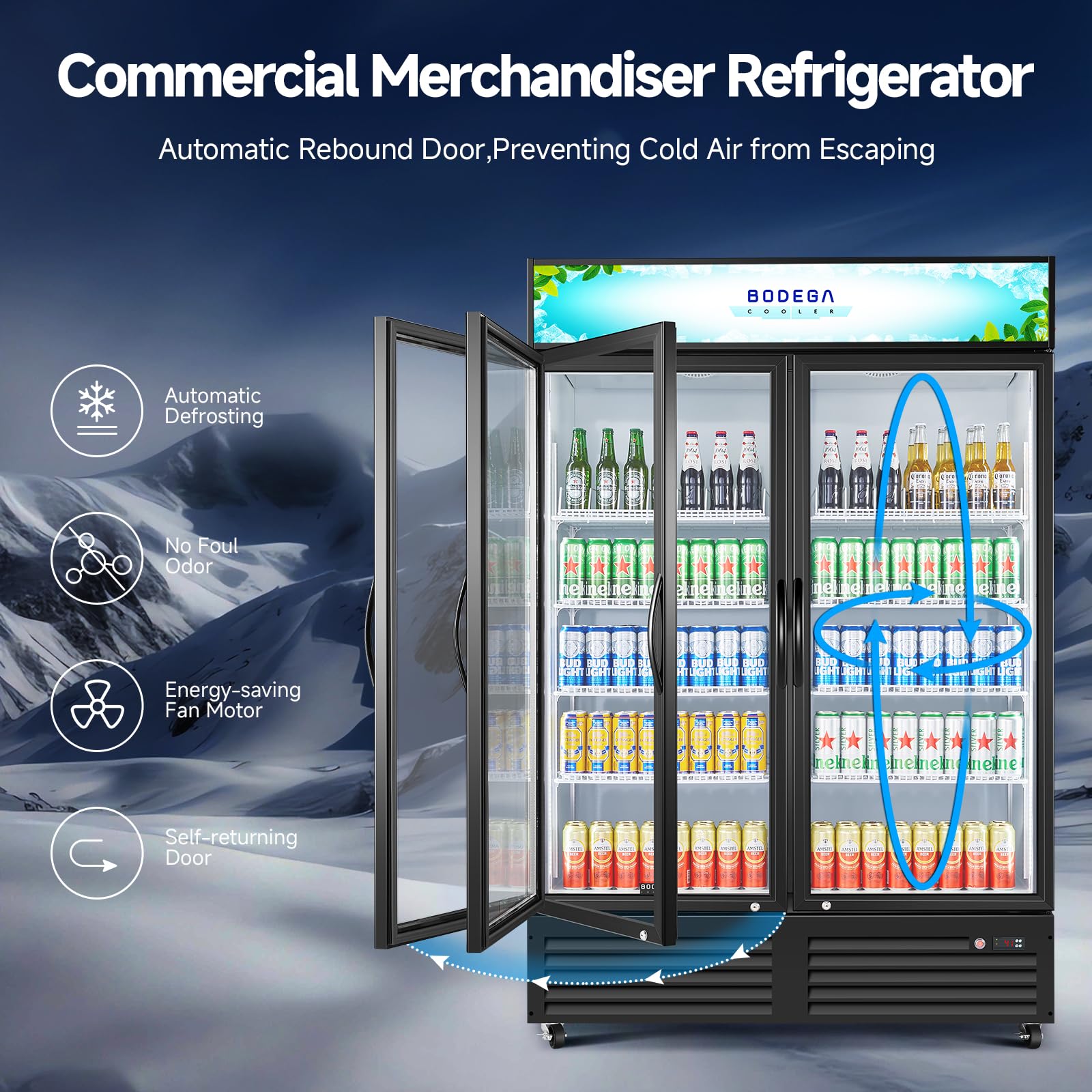 COOLER - Refrigerador comercial comercial, refrigerador comercial de bebidas de 2 puertas de vidrio, enfriador de exhibición de bebidas de 40 pies cúbicos con luz LED suave, estantes ajustables 5