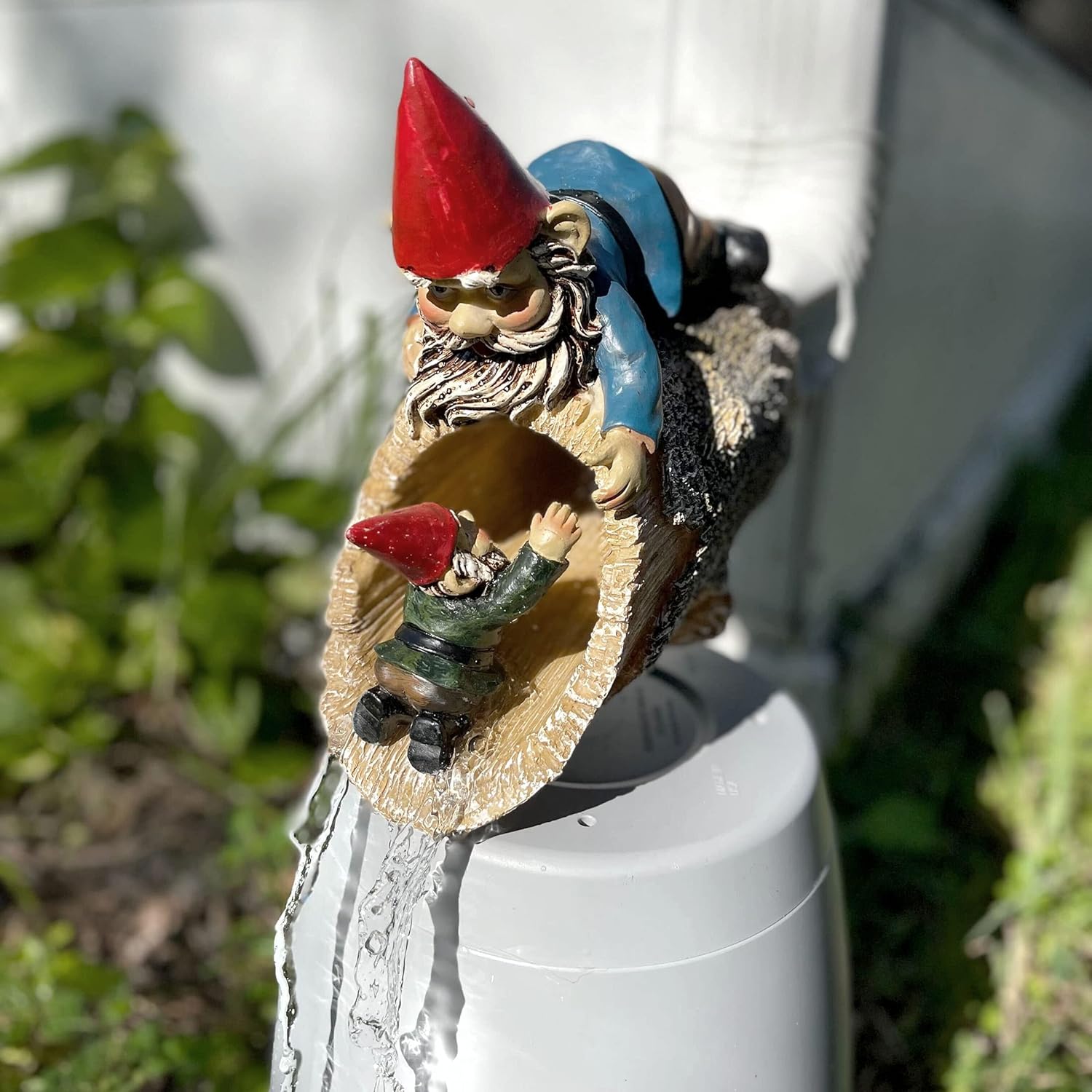 Zeckos Charming Helping Hands Cast Resin Garden Gnome Downspout Cover - Decorative Gutter Drain Spout Splash for Whimsical Outdoor Yard Decor - 9 Inches High