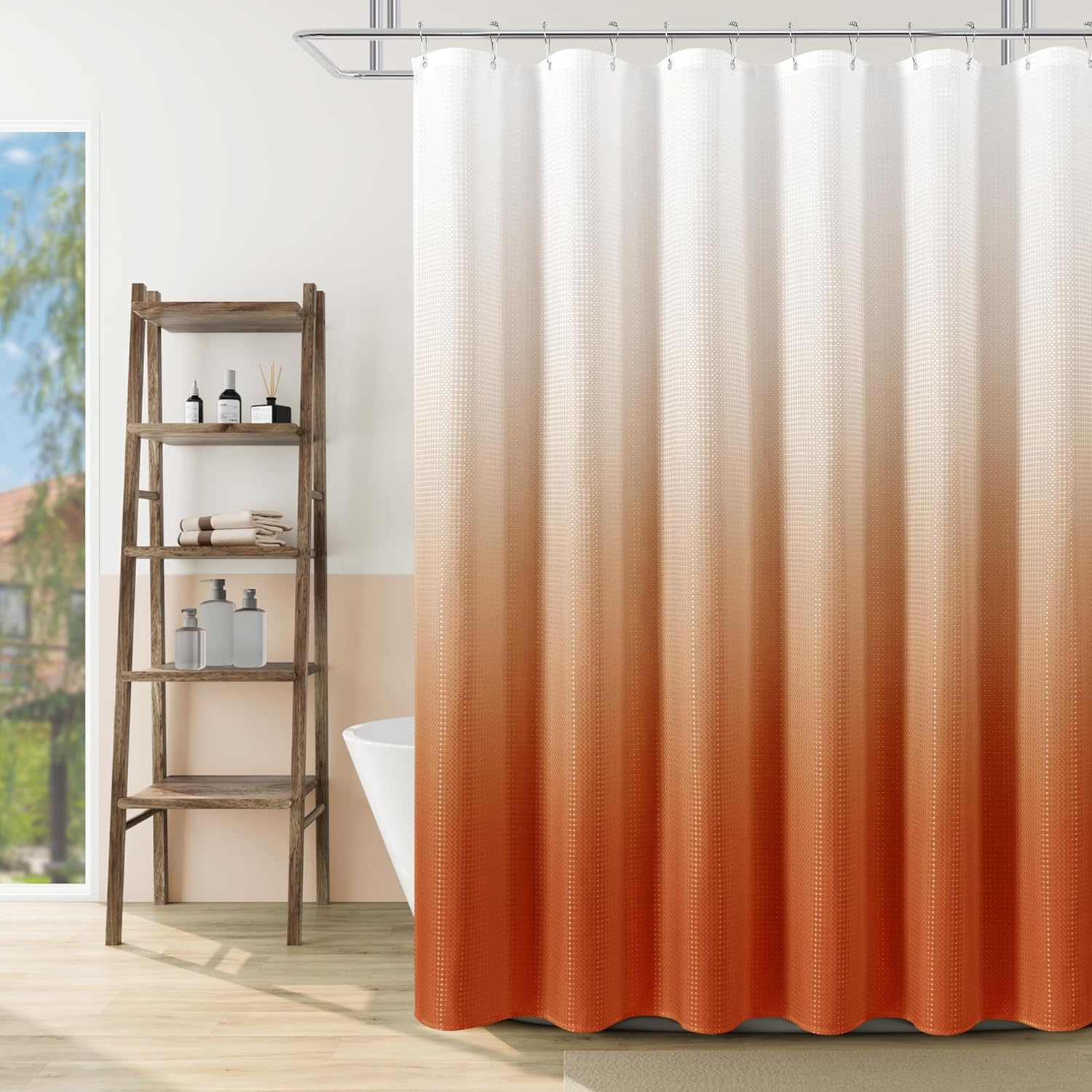 Naturoom Orange Shower Curtain, Burnt Orange Fabric Shower