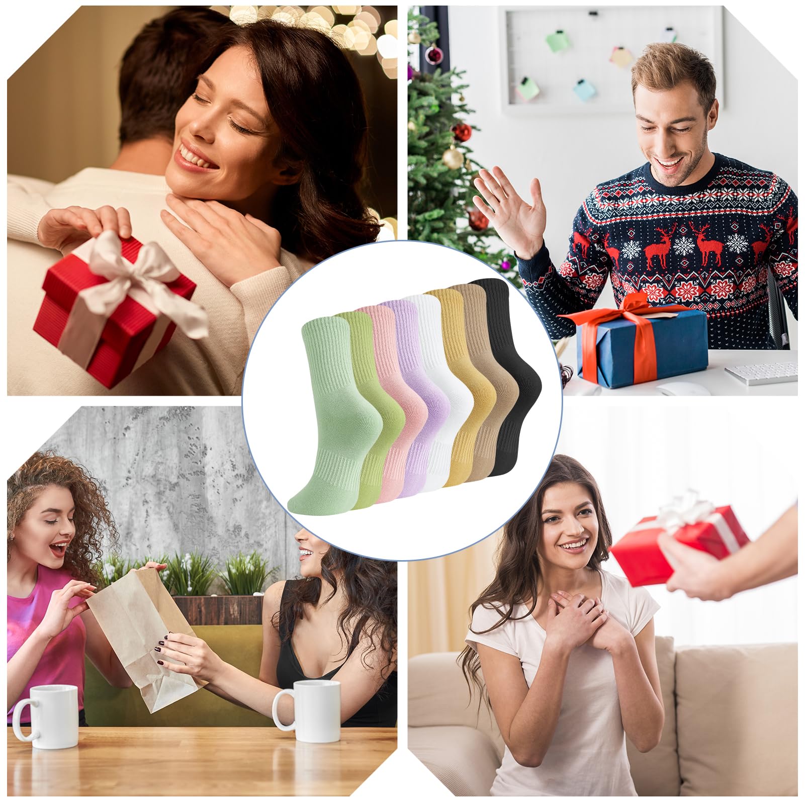 Zuimei Lot de 8 paires de chaussettes colorées pour femme - Pour le sport, la gym, les loisirs - Chaussettes décontractées - Chaussettes en coton