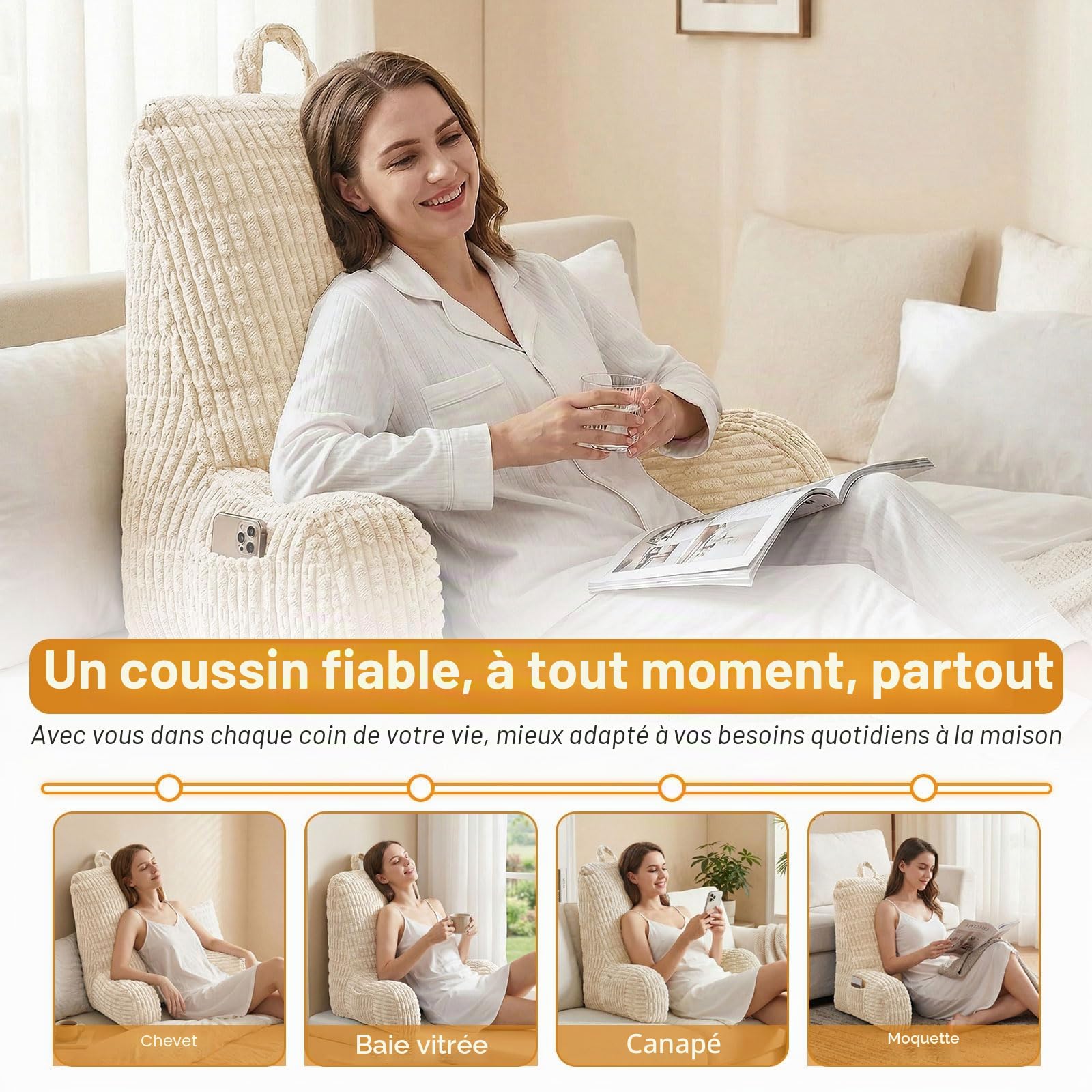 Coussin de Lecture, Coussin de Dossier et Oreiller de Lecture pour Lit et Canapé, Coussin de Soutien Confortable pour s’Asseoir, Lire et Regarder la Télévision