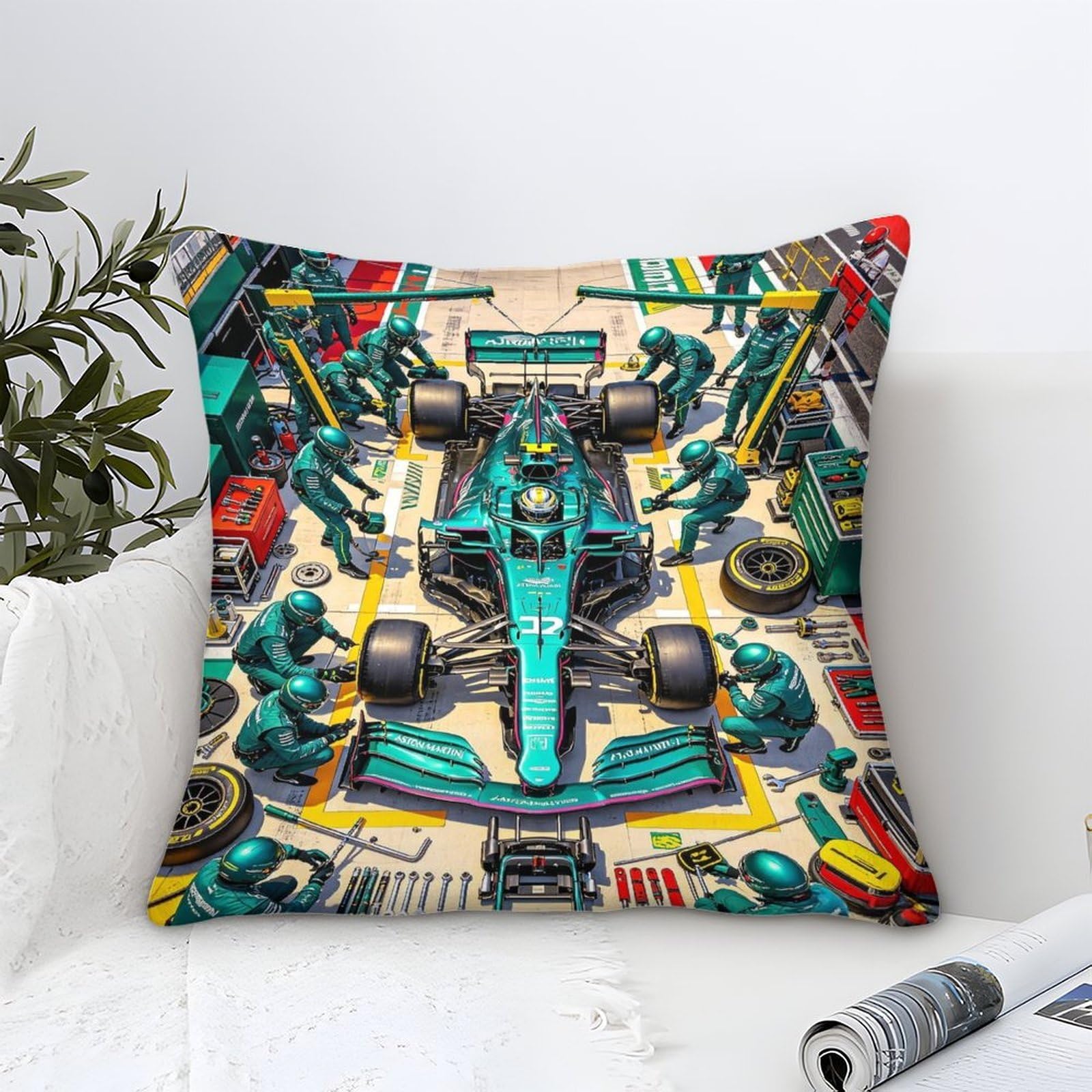 Dafufbw Astonmarting Racing Microfiber Cushion Cover 50X50cm, Pit Stop Decorative Square Throw Pillow Case For Couch Livingroom Sofa Bed
