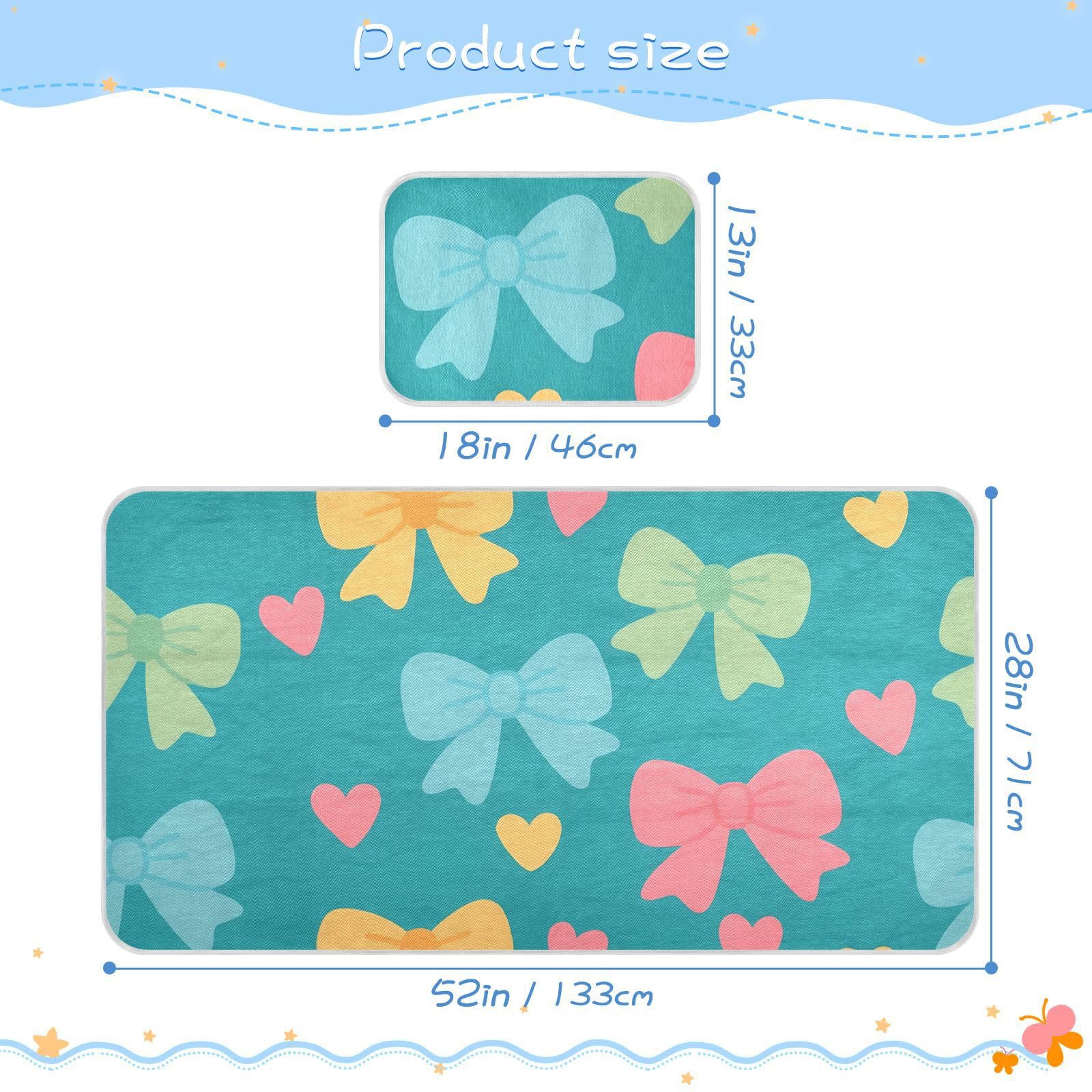 Bolaz Summer Sleeping Bed Pad, Bow Heart Pattern Cooling Mattress Set Breathable Bed Mat Ice Silk Mat + Pillow Cover for Toddler Boys Girls