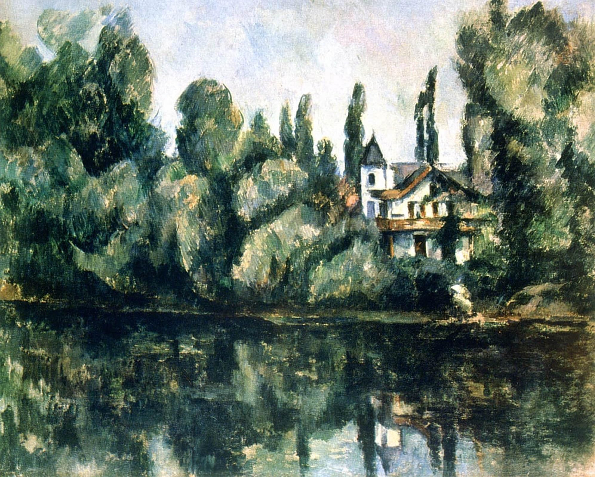 RZHRHJES Abstract Painting Poster Art Print Canvas Print Poster the Banks of the Marne Villa on the Bank of a River by Paul Cézanne Landscape Canvas Painting for Home Decor 60x90cm