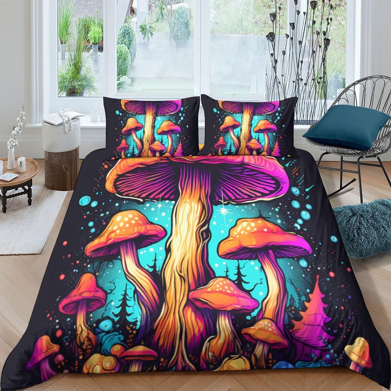 Ctjqhvkz Style-4 3D Printed Psychedelic Mushroom Fitted Sheet Microfiber Soft Colorful Forest Bed Cover For Bedroom Dorm Mattress Protection Decor Single（135X200cm）