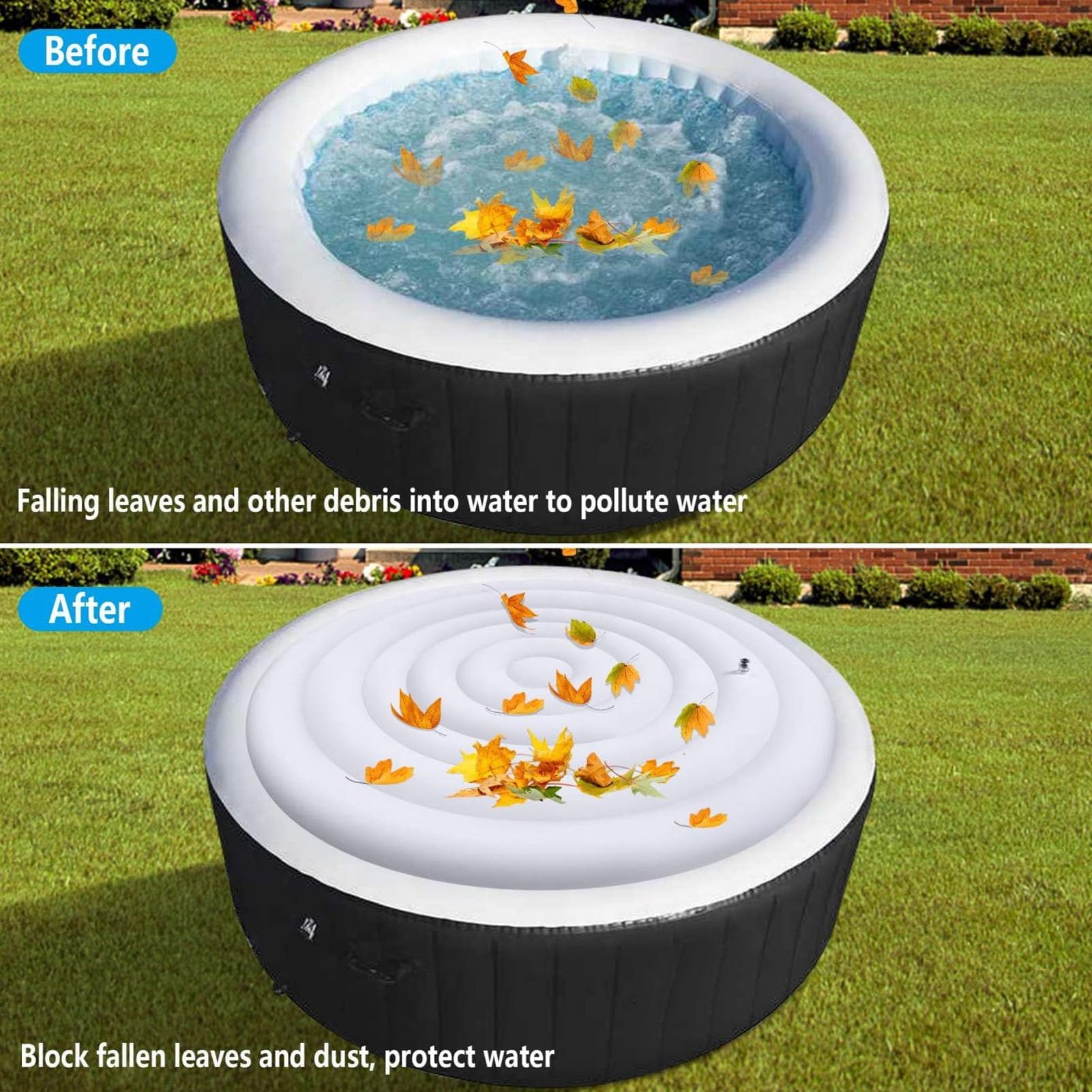 Hztyyier Couvercle de Bain à Remous Gonflable Rond, Housse Pliable Isolante pour Spa Gonflable 4,5 Pieds