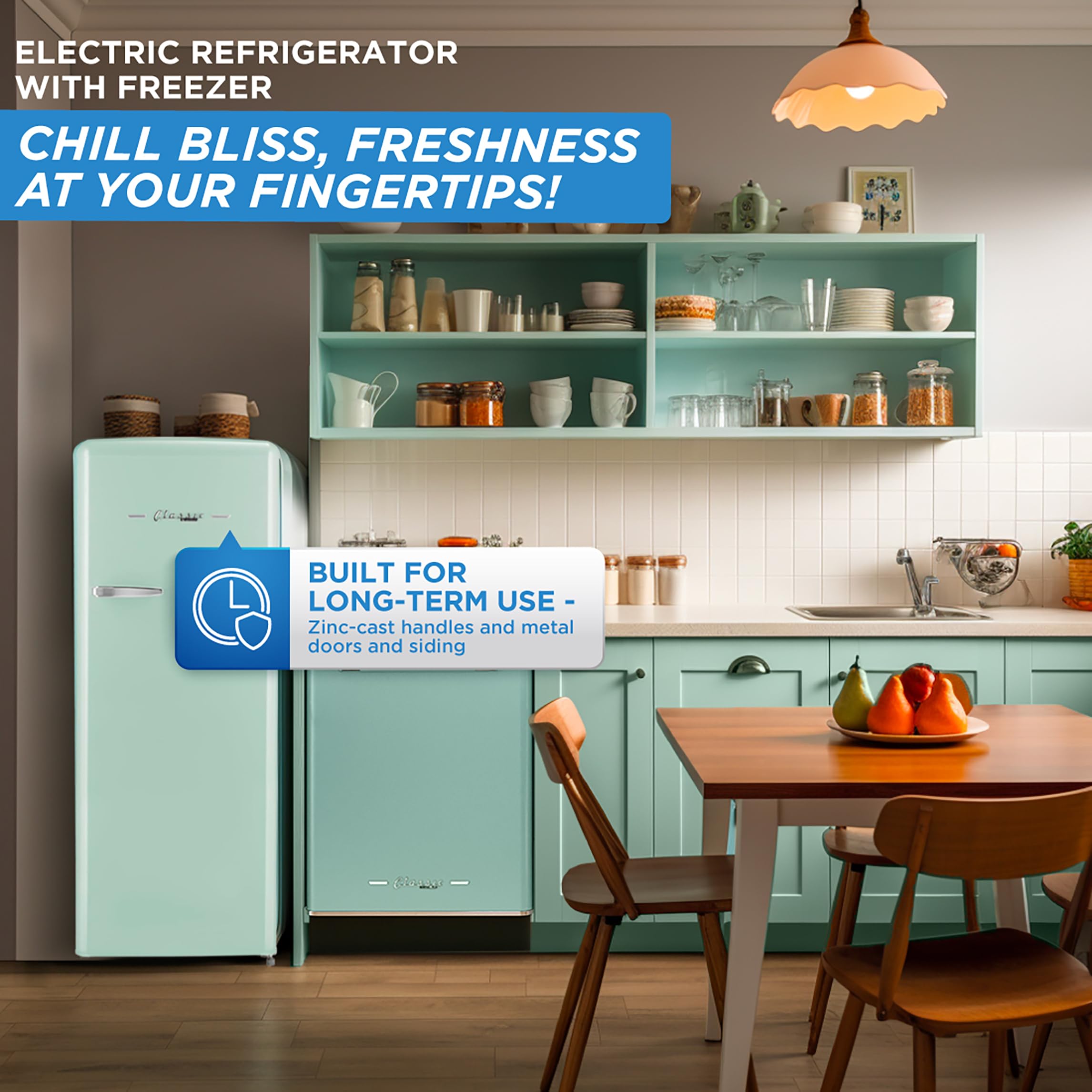 Unique Appliances Classic Retro Refrigerator With Freezer, 8 Cu./Ft. Storage Capacity, Energy Certified Apartment Fridge With Freezer, Ac Refrigerator, Summer Mint Green on Fridge.com - View 6