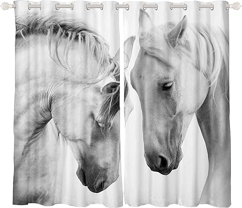 Miniatura 2 de Cortinas 3D de caballos al galope, cortinas de ventana para niños, para dormitorio, sala de estar, niños, niñas, parejas, patrón de animales