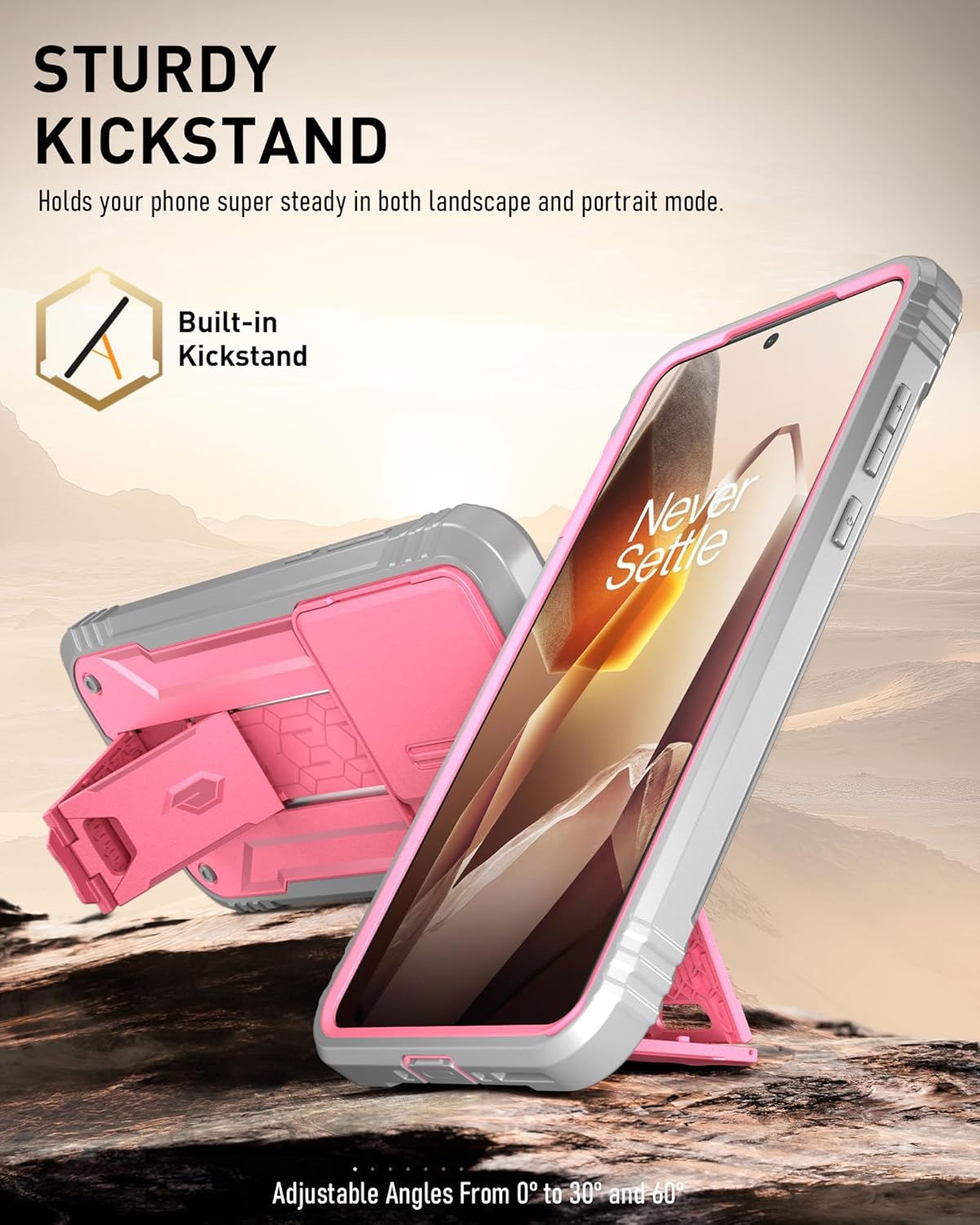 Poetic Revolution Case for OnePlus 13 5G, [Slide Camera Cover], Built-in Screen Protector [Work with Fingerprint ID], [2 Front Frame] Full Body Rugged Shockproof Case with Kickstand, Pink