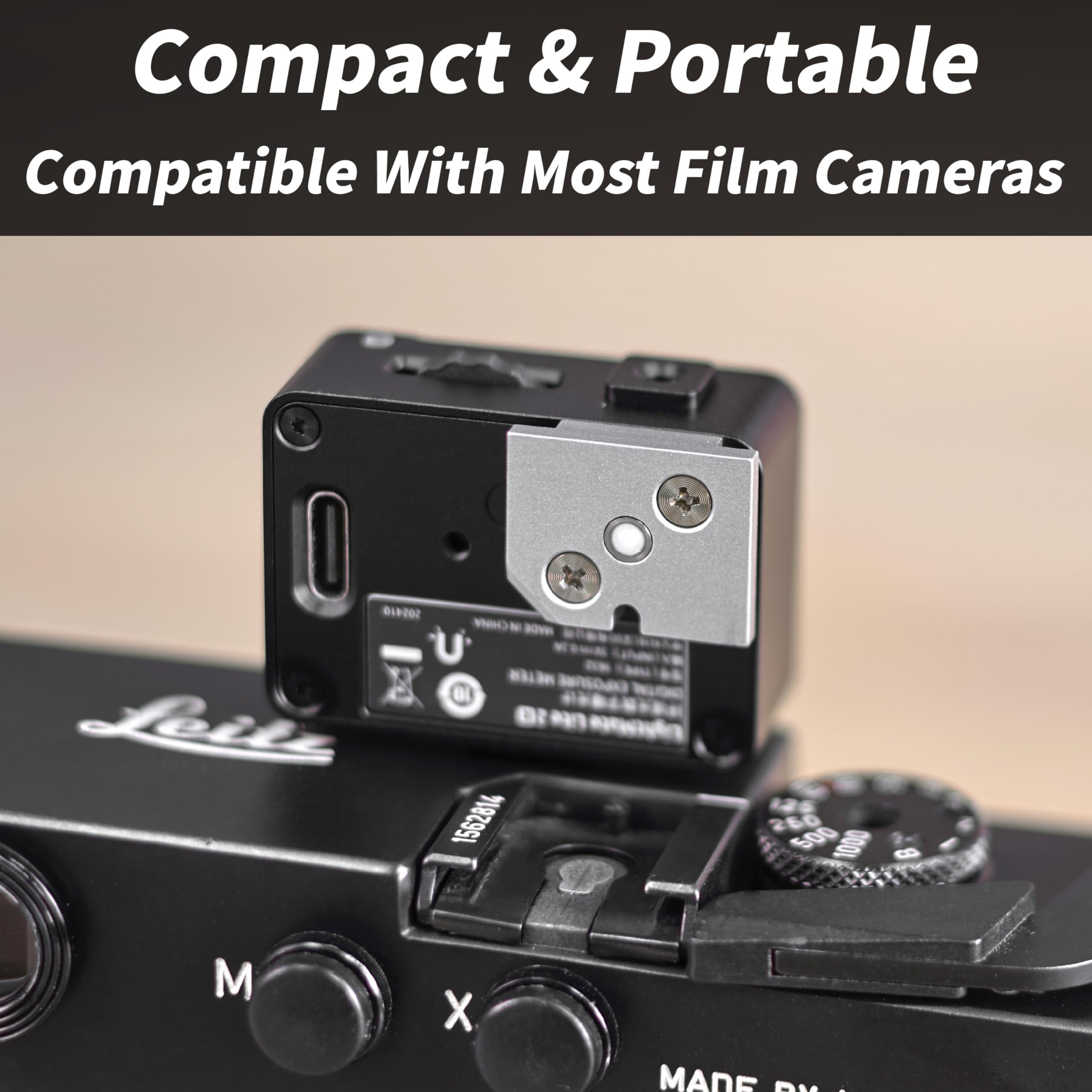 LightMate Lite 2R Digitalkamera-Lichtmessgerät, LCD-Display, ultrakompaktes 35,2 g, CNC-Metallgehäuse, hochpräzises Lichtmessgerät für Film, Leica-Kameras mit USB-C-Akku, Schwarz