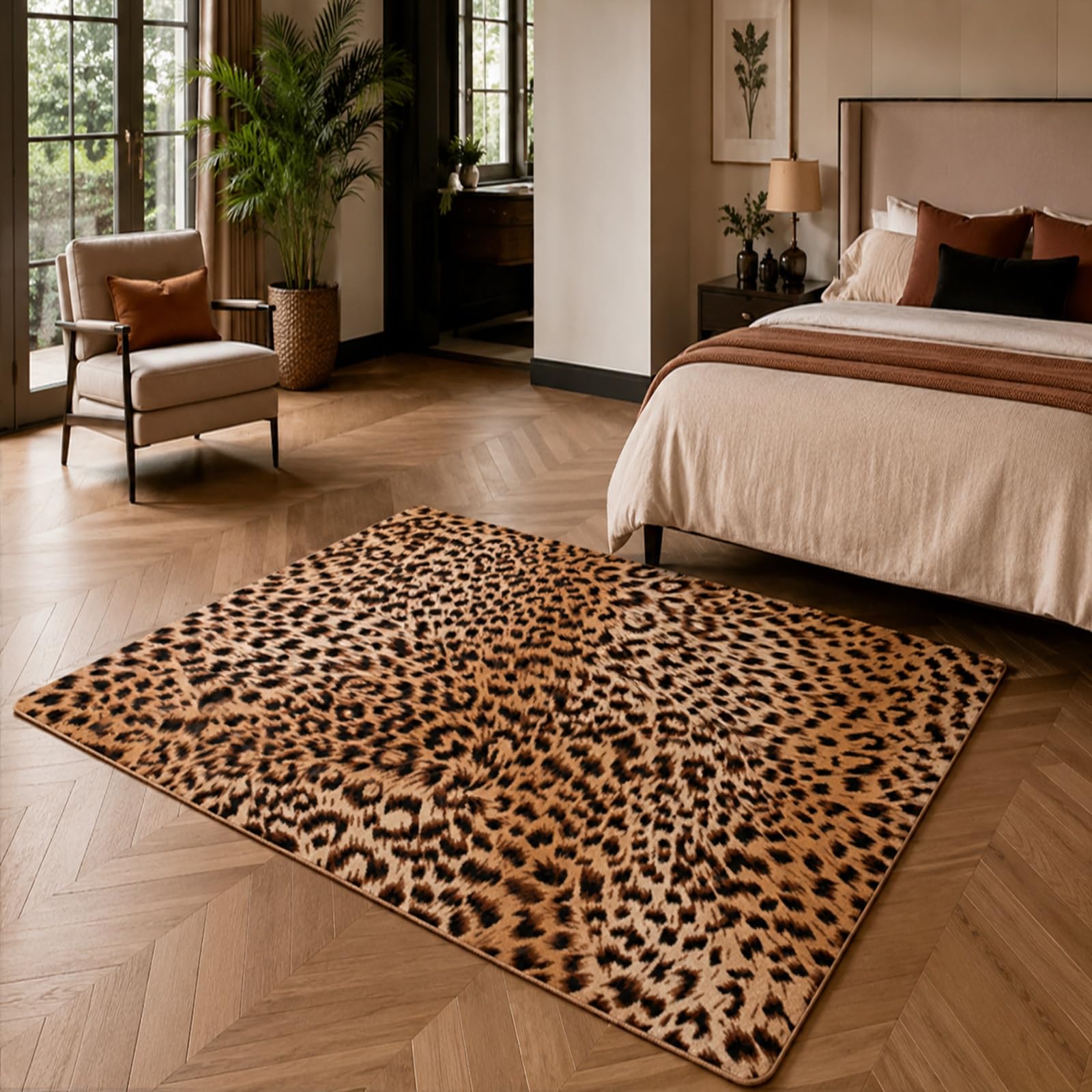Tapis de salon chambre poils ras facile à nettoyer beige marron 120x200