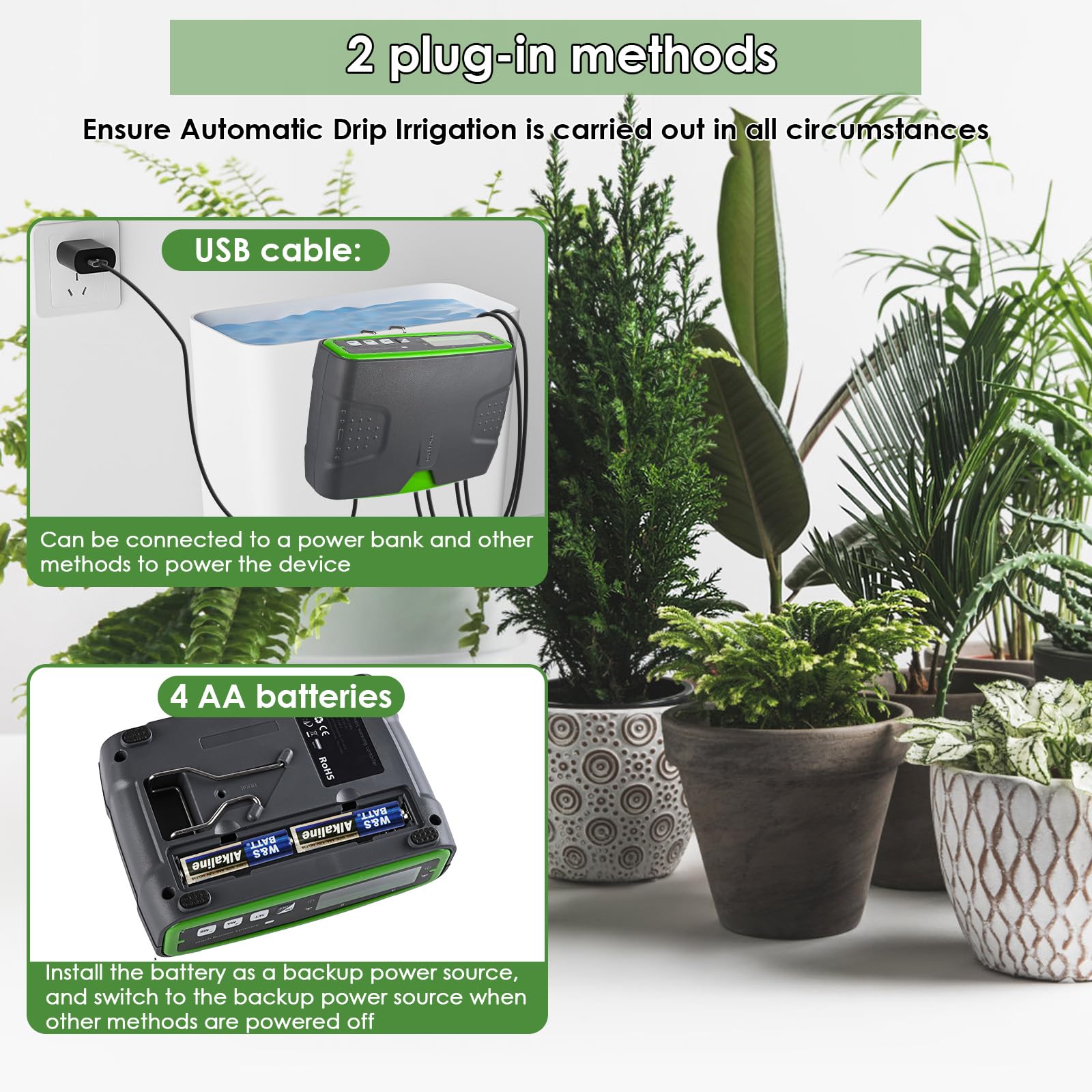 GuKKK Automatische Bewässerung Indoor,Bewässerungssystem mit Doppelte Pumpe Unabhängige Kontrolle,Einstellbare Wassermenge,DIY-Tropfbewässerungsset für 20 Topfpflanzen,Ideal als