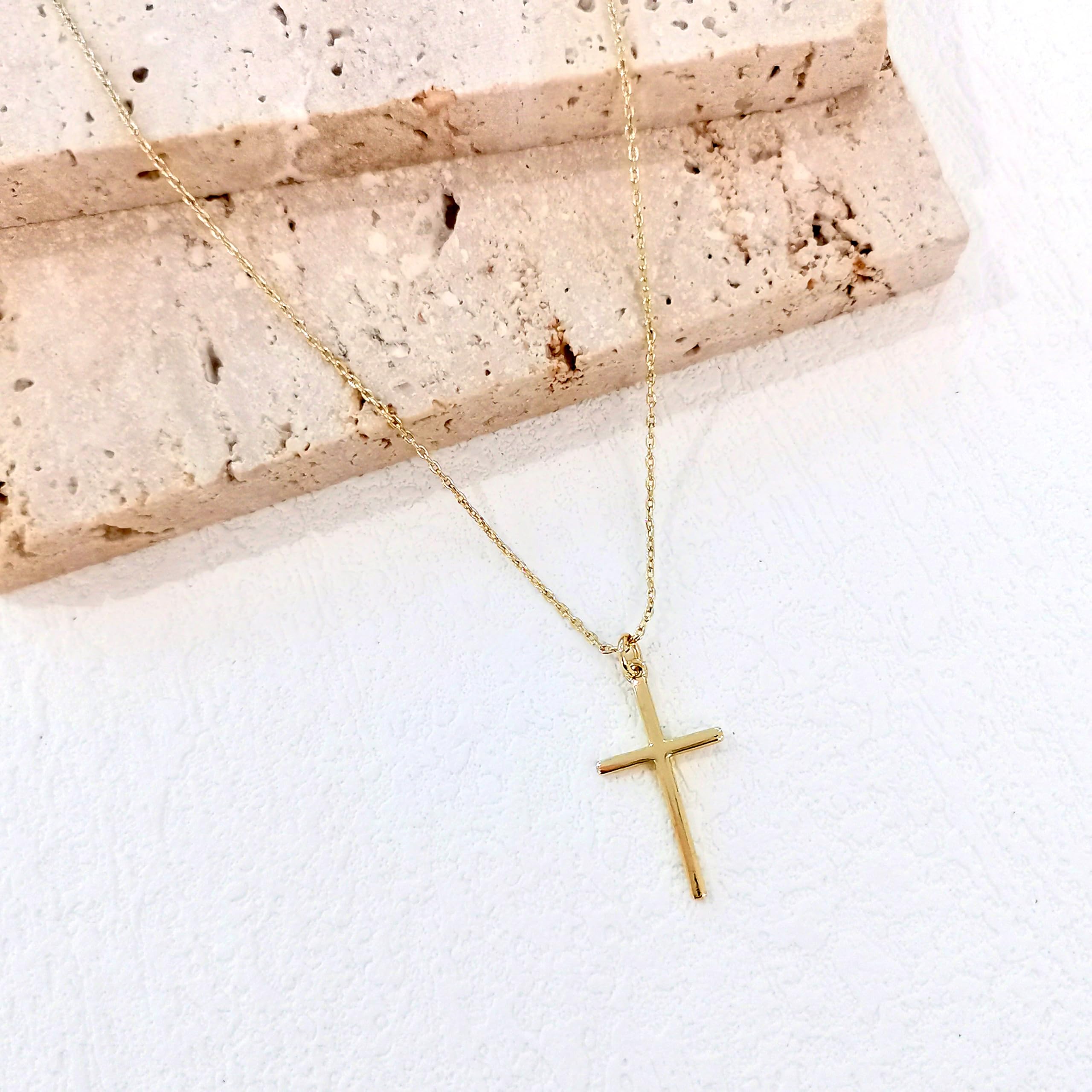 Collar de cruz chapado en oro de 14 quilates, plata de ley para mujer, delicado, pequeño, simple, pequeño, clásico, doble circonita, juego de perlas, collar con colgante de cruz, regalo de 8