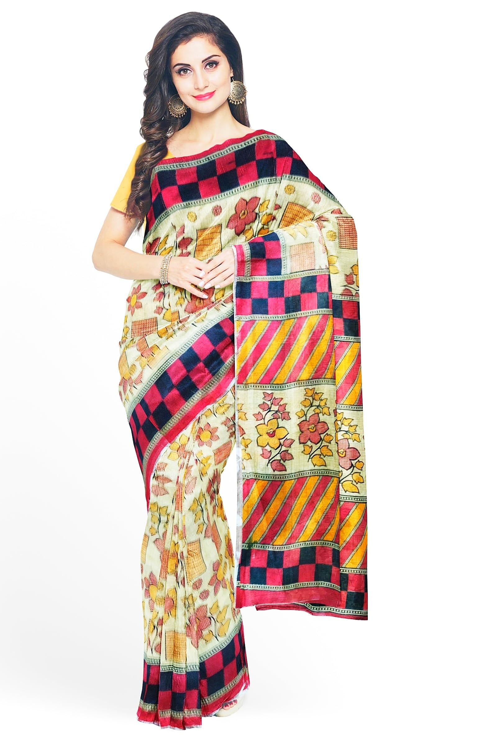 Arundhati Threads Women's Pure Cotton Printed Saree beige Without Blouse Piece-picture-48