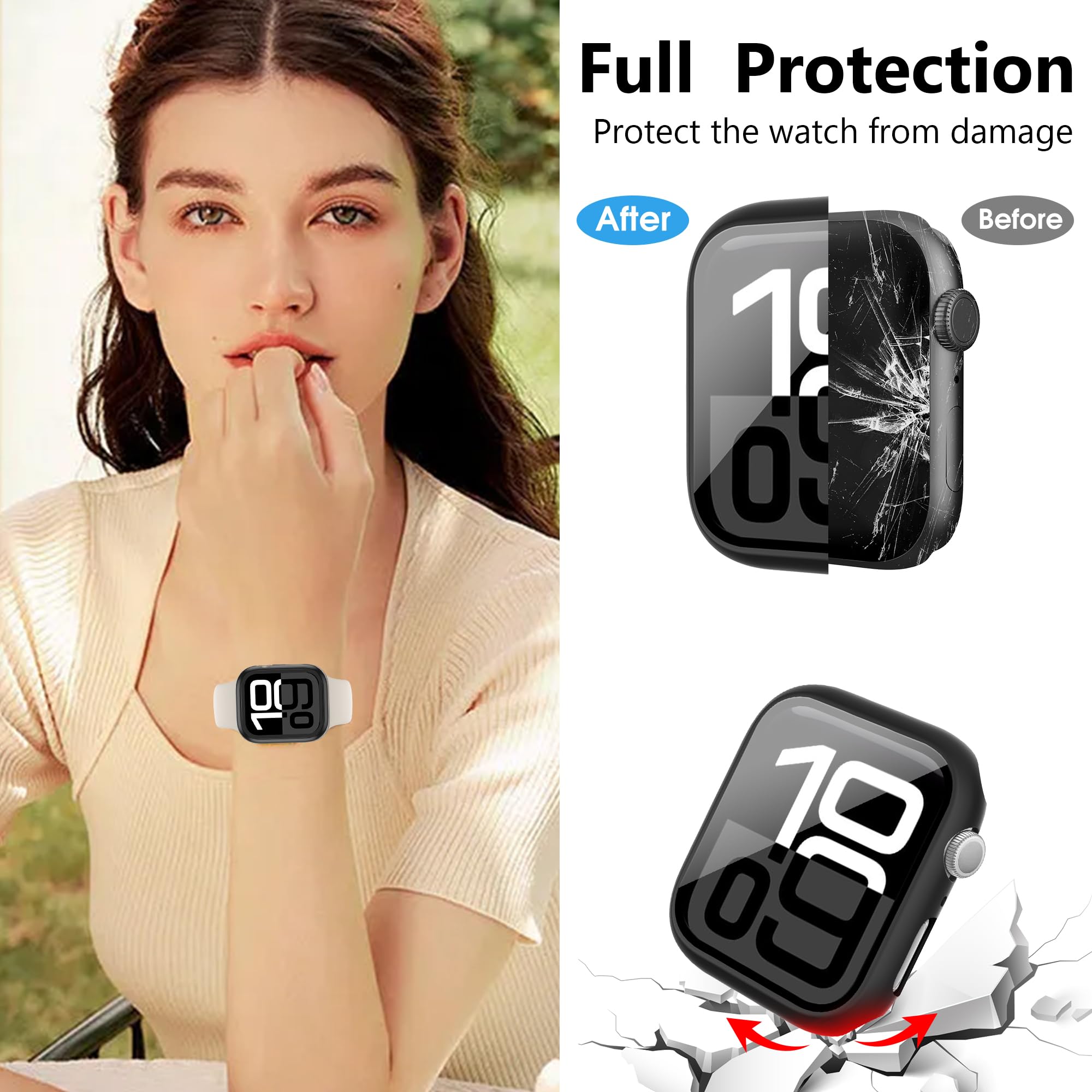 Lot de 28 coques pour Apple Watch Series 10 de 42 mm avec protection d'écran en verre trempé, coque de protection ultra fine et résistante aux chocs, en polycarbonate rigide, protection