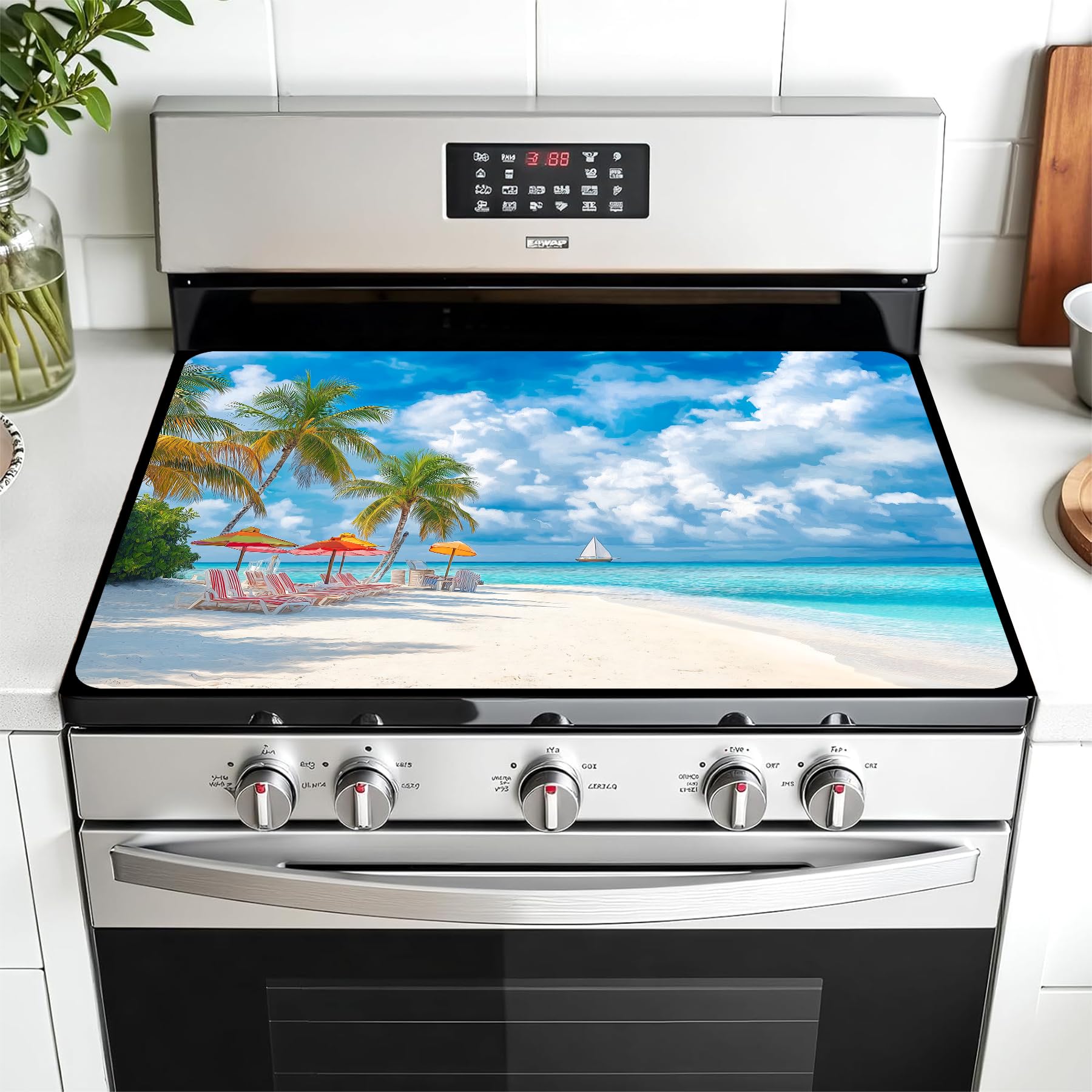 Multi-Design Stove Cover for Glass/Electric Stoves - 3-in-1 Heat-Resistant Protector Mat, Non-Slip Drying Rack 28"x20"