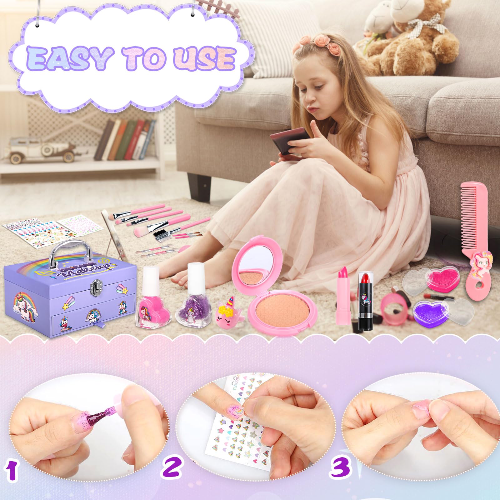 Kinderschminke Schminkkoffer Mädchen Schminke Kinder - 68pcs Waschbar Schminke Kinder Make Up Set Mädchen Spielzeug Weihnachts Geburtstags Geschenke für 4 5 6 7 8 9 10 11 12 Jahre