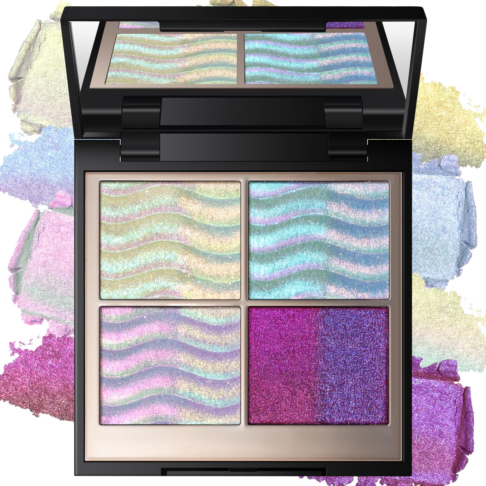 HOSAILY Duochrome Holographic Glitter Eyeshadow Palette, Chameleon Mermaid Blue Pink Plum Purple Double Color Shift iridescent Inner Corner Eye Face Highlighter Smooth Shimmer Eye Shadow Makeup 4 Colors