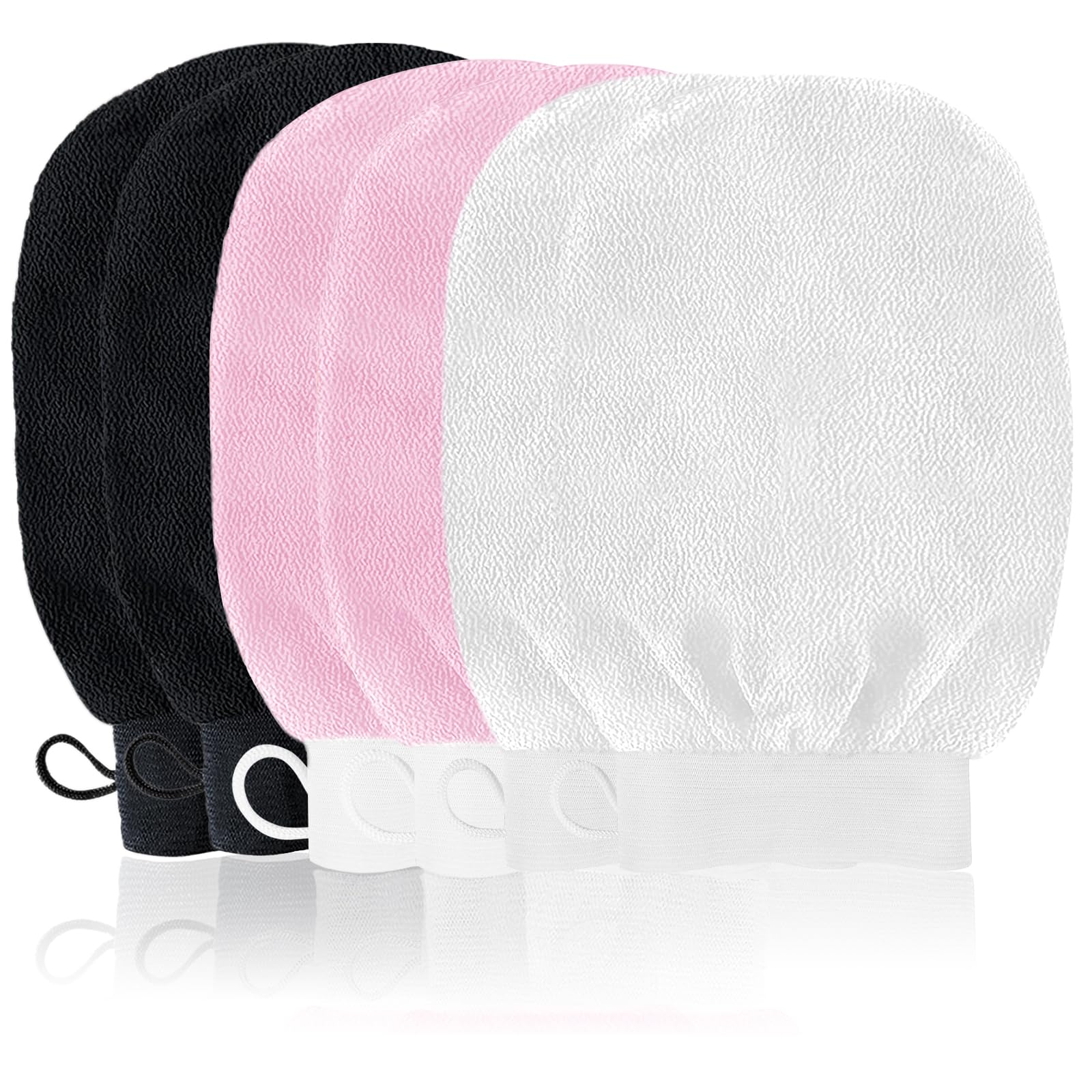 URAQT Peelinghandschuh, 6 Stück Exfoliating Gloves, Peelinghandschuh Körper, Hamam handschuh für Dusche, Bad, Körperpeeling, abgestorbene Hautentferner, Hautpflege (Schwarz + Rosa + Weiß)