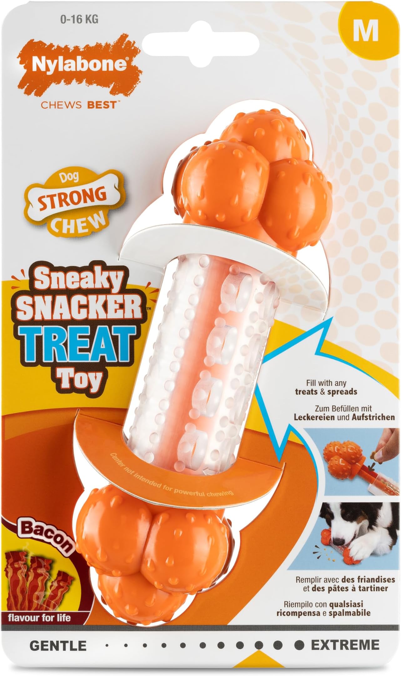NylaboneSneaky Snacker Textured Dog Treat Dispensing Enrichment Toy, Bacon Flavour, Medium/Wolf – for Dogs up to 16kg