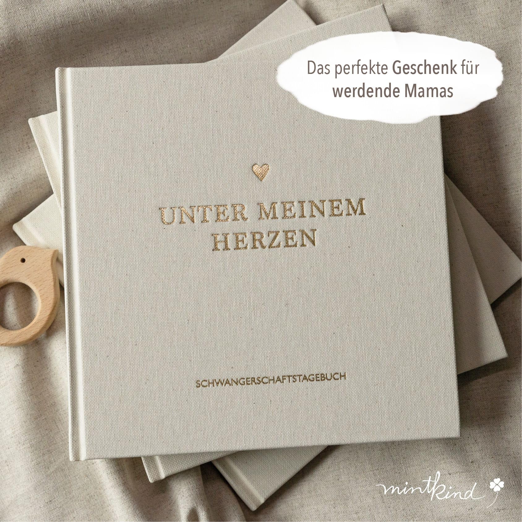 mintkind® Schwangerschaftstagebuch Leinen „Meine Schwangerschaft“ + Sticker Set I Hardcover Tagebuch zum Eintragen I Geschenk für Schwangere und werdende Mütter | Schwangerschaft Fotoalbum Baby Album