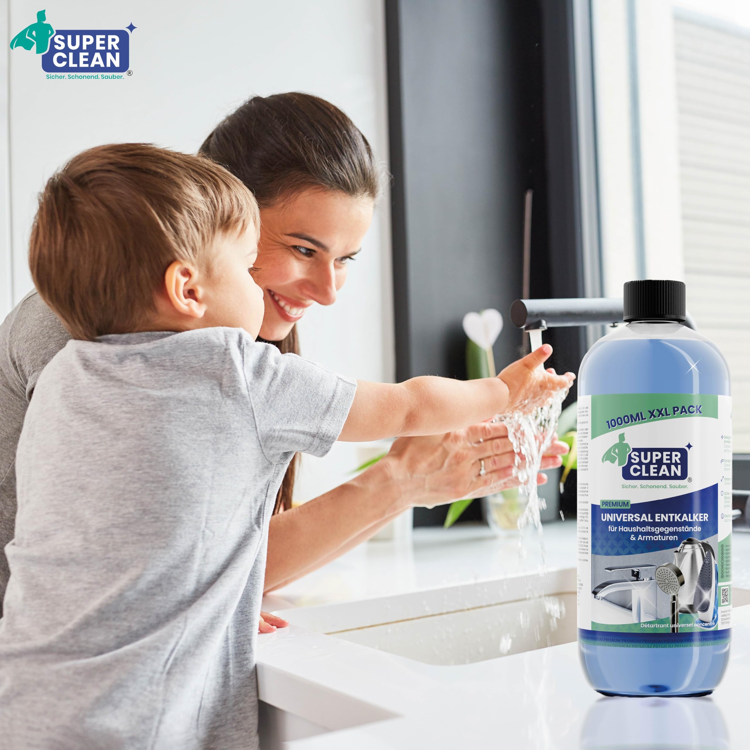 SUPER CLEAN Desincrustante universal líquido | 12 × 1 L | Potente y concentrado | Para hervidores, grifos, duchas, cabezales, baño y cocina | Biodegradable