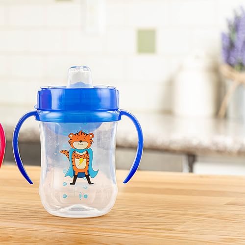 Miniatura 8 de Dr. Brown's Milestones - Vaso para sorber con asas de boquilla suave, color azul, 9 onzas, 9 meses