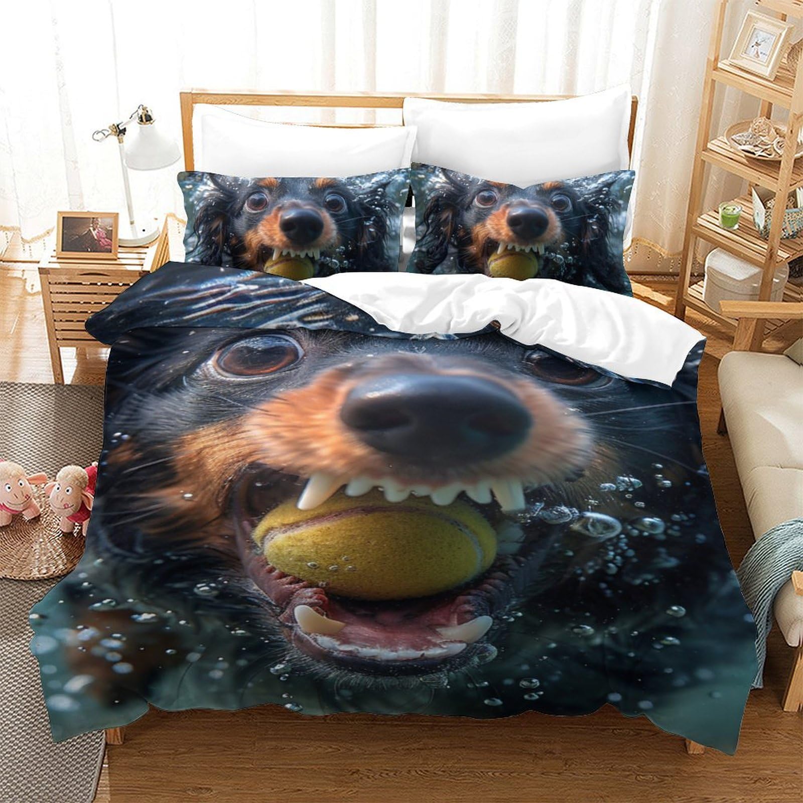 Ensemble de literie imprimé 3D Chien Rowena pour décorer une chambre d'enfant moderne
