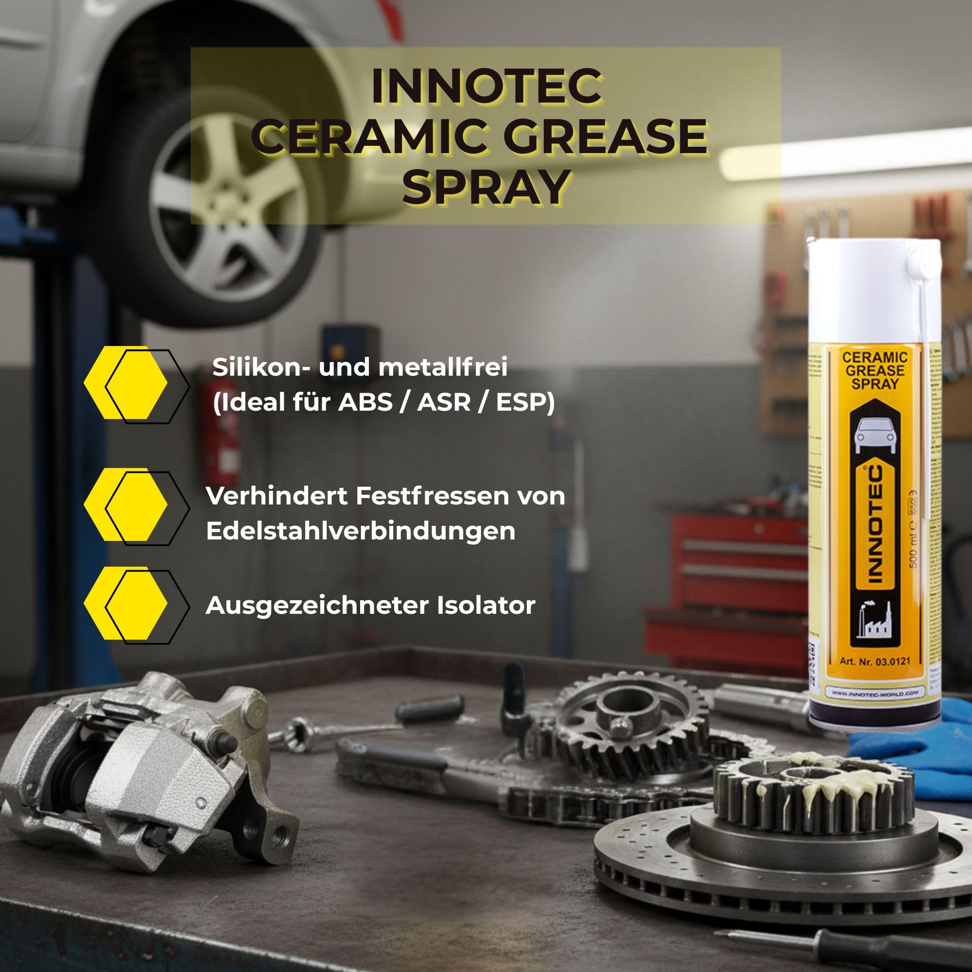 2 pezzi Innotec Ceramic Grease Spray – Grasso ceramico resistente alla pressione – Lubrificante ad alta temperatura per carichi estremi – Montaggio e manutenzione di sistemi di frenatura, sistemi di