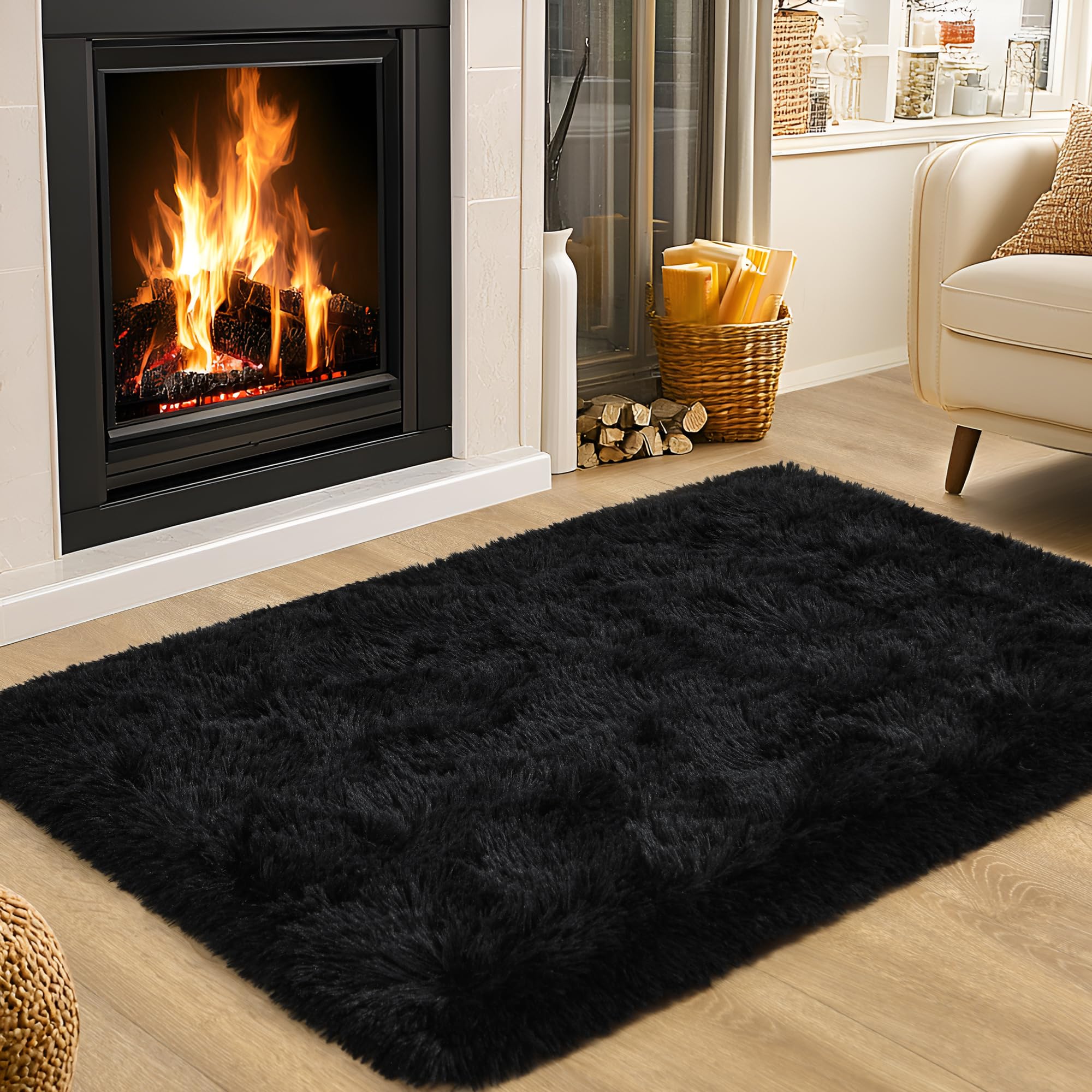 junovo Washable Non-Slip Area Rug Small Fluffy Area Rugs Shaggy Living Room Rug Soft Fuzzy Shag Carpet Bedside
